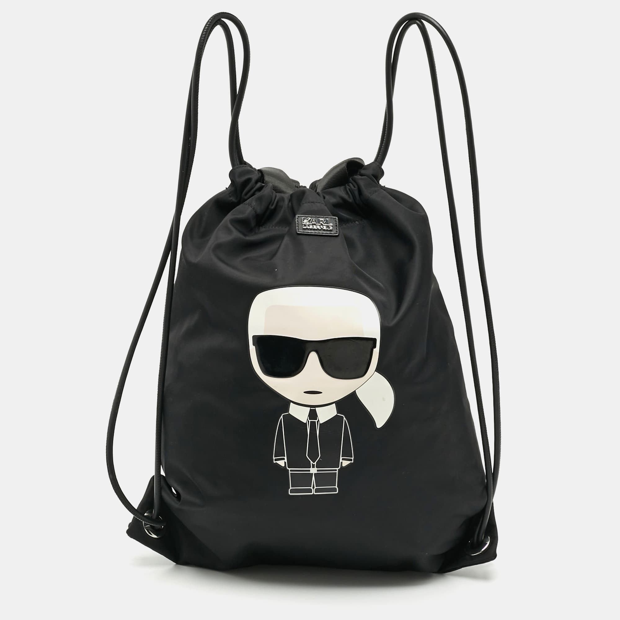 Karl Lagerfeld K/ikonik Black Nylon Drawstring Backpack