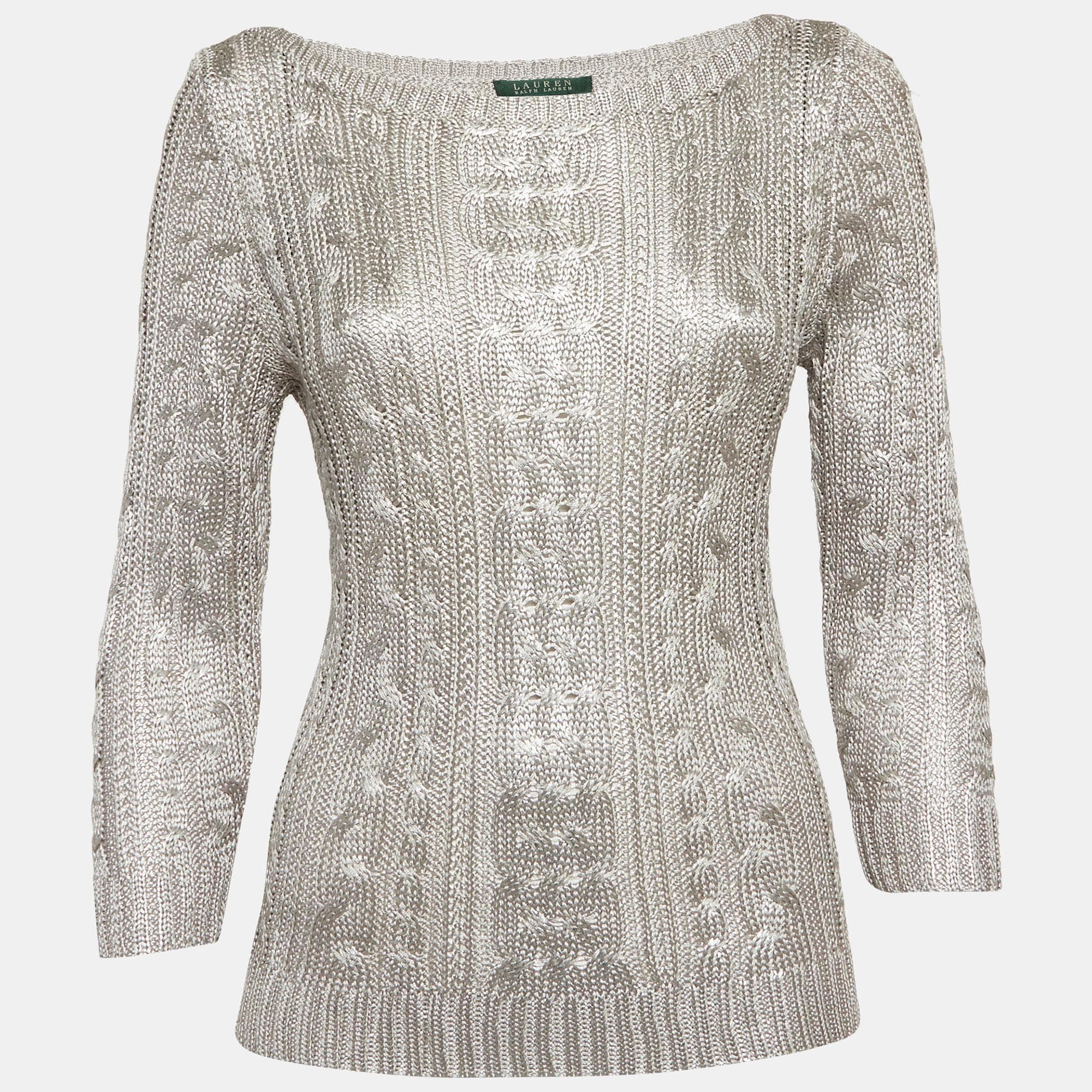 Lauren Ralph Lauren Silver Cable Knit Sweater M