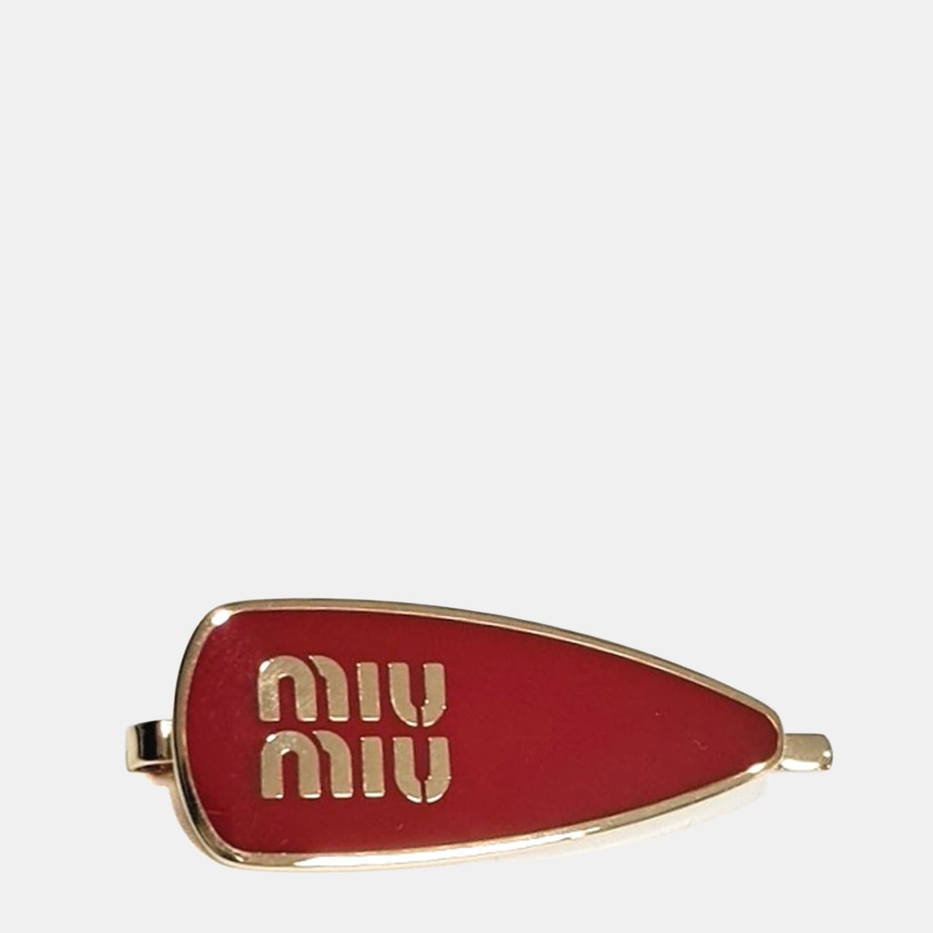 Miu Miu Logo Enamel Metal Gold Red Hairpin