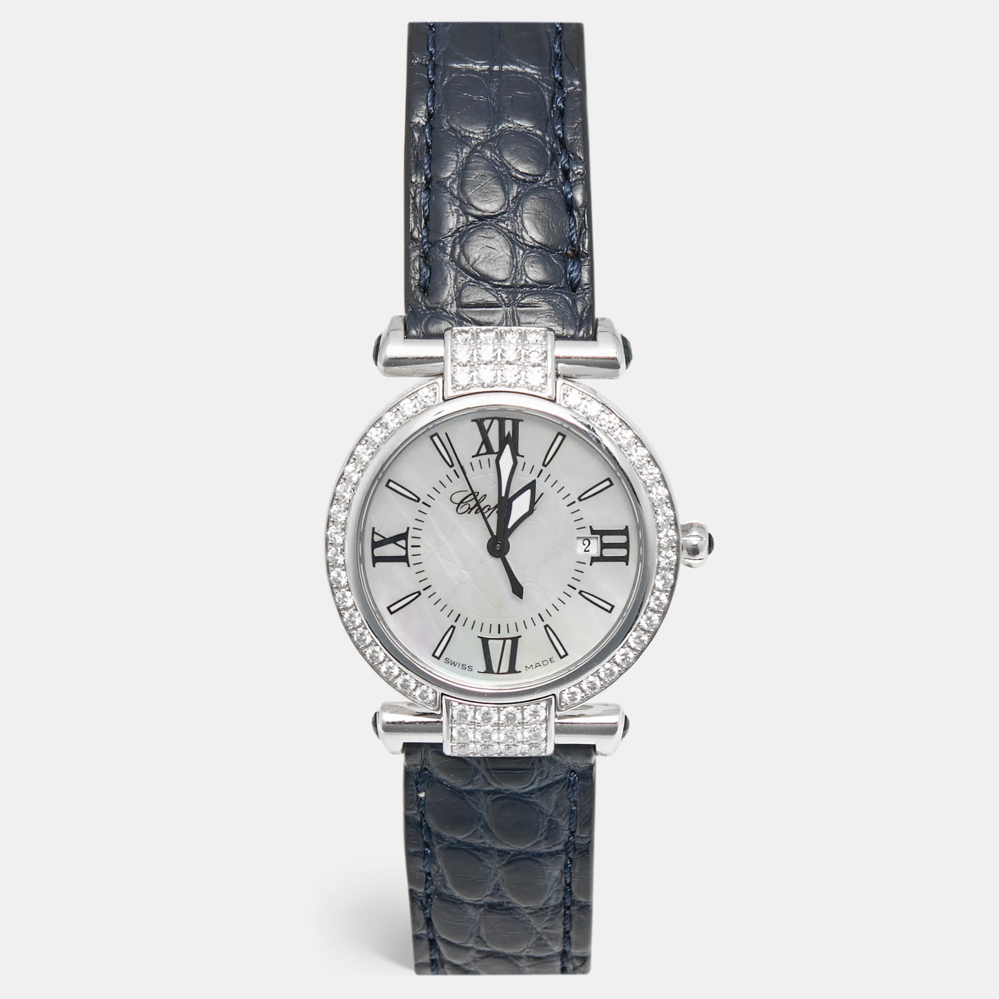 Chopard Imperiale Mother of Pearl 18k White Gold Diamond Alligator 384238-1001 Women's Wristwatch 28 mm