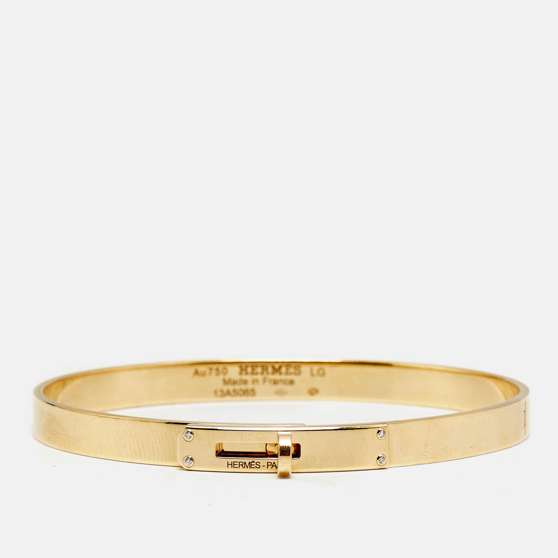 Hermes Kelly Diamonds 18k Yellow Gold Small Model Bracelet LG