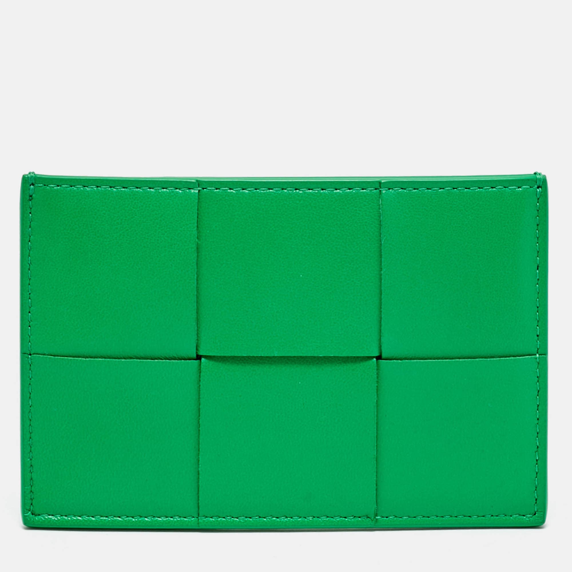 Bottega Veneta Cassette Green Intrecciato Leather Card Holder