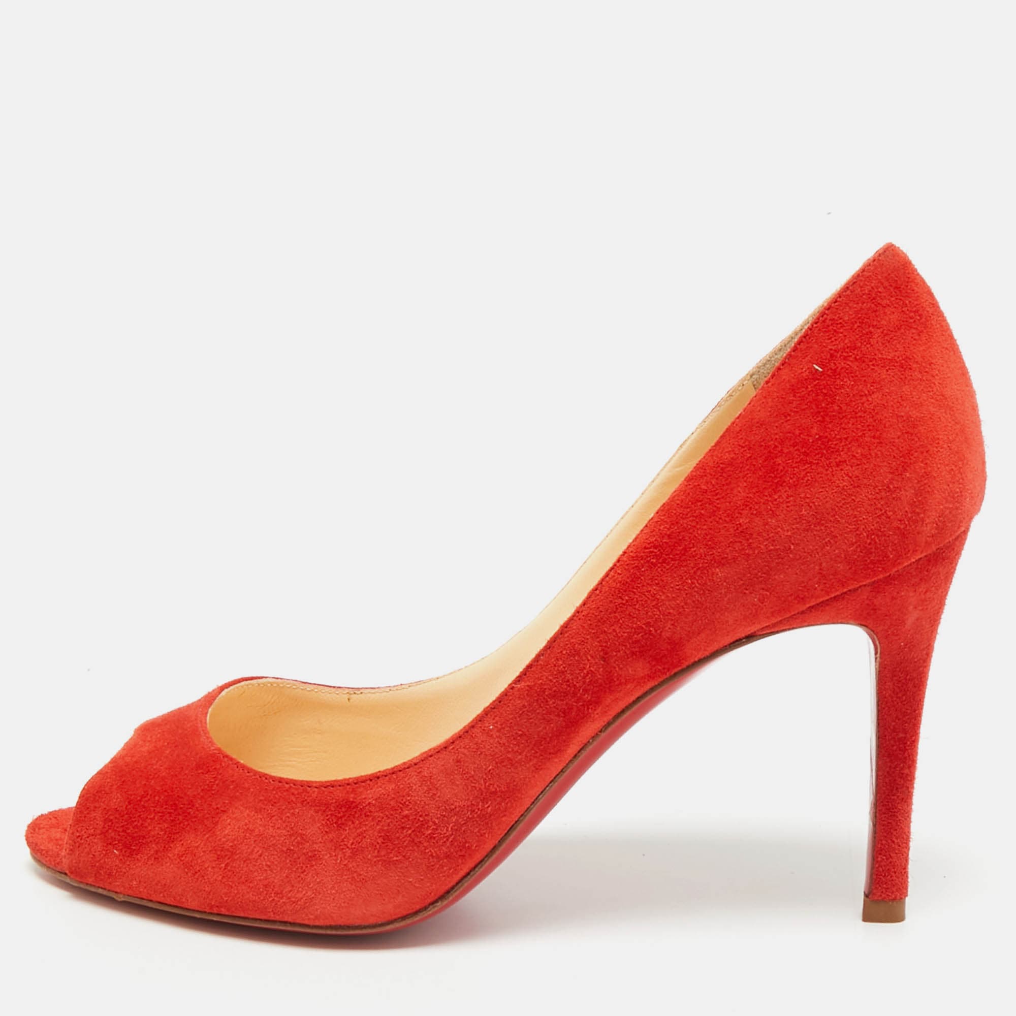 Christian Louboutin New Very Prive Size 36 Red Suede Peep Toe Pumps