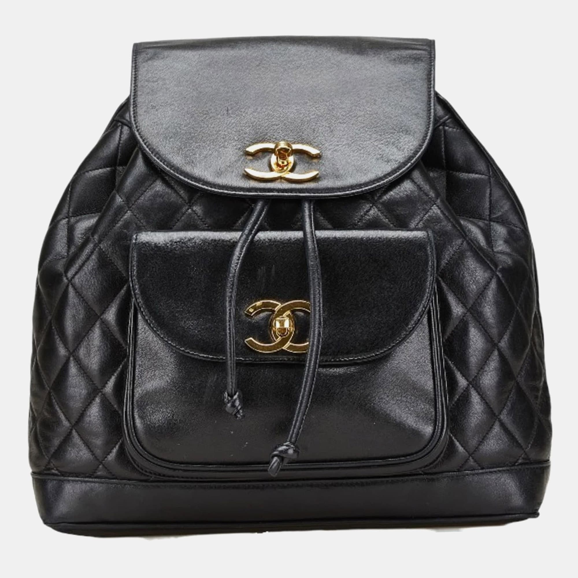 Chanel Coco Chain Black Lambskin Leather Backpack