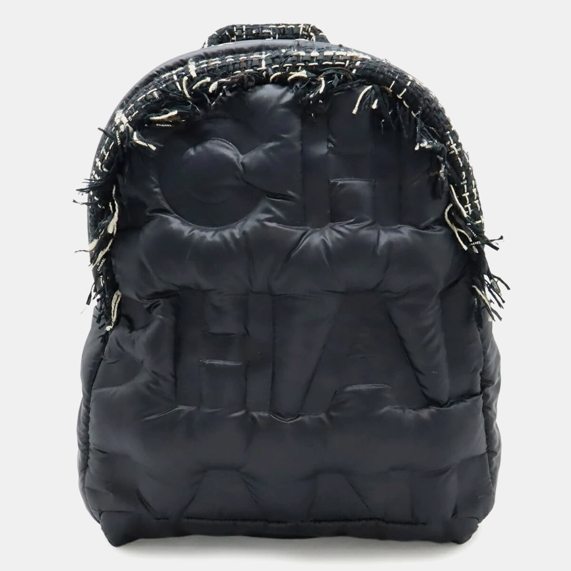 Chanel Doudoune Black Nylon Embossed Tweed Backpack Bag