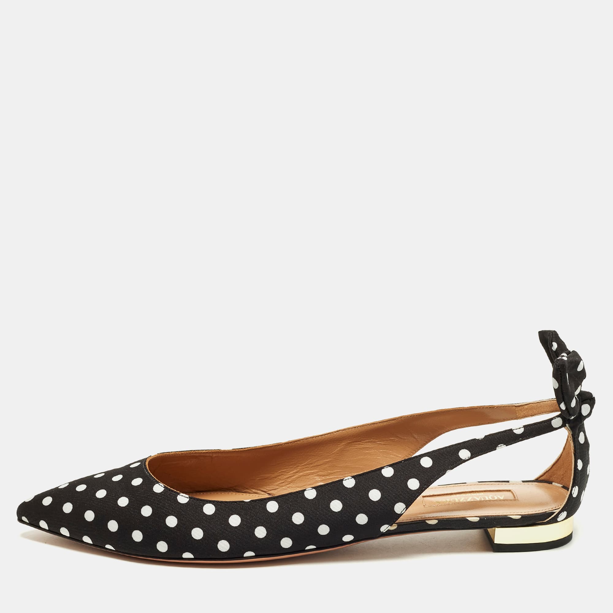 Aquazzura Deneuve Size 41 Black/White polka dot Fabric Ballet Flats
