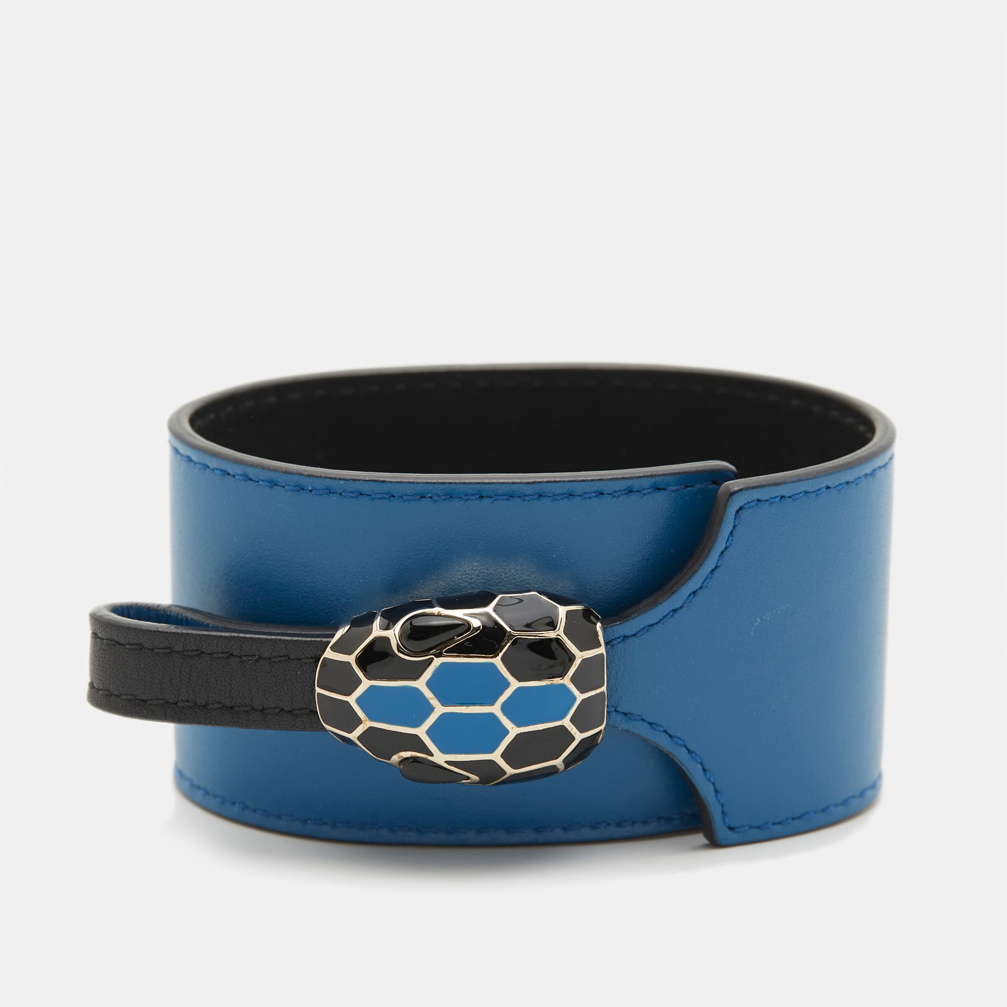 Bvlgari Serpenti Forever Blue Leather Enamel Gold Tone Bracelet