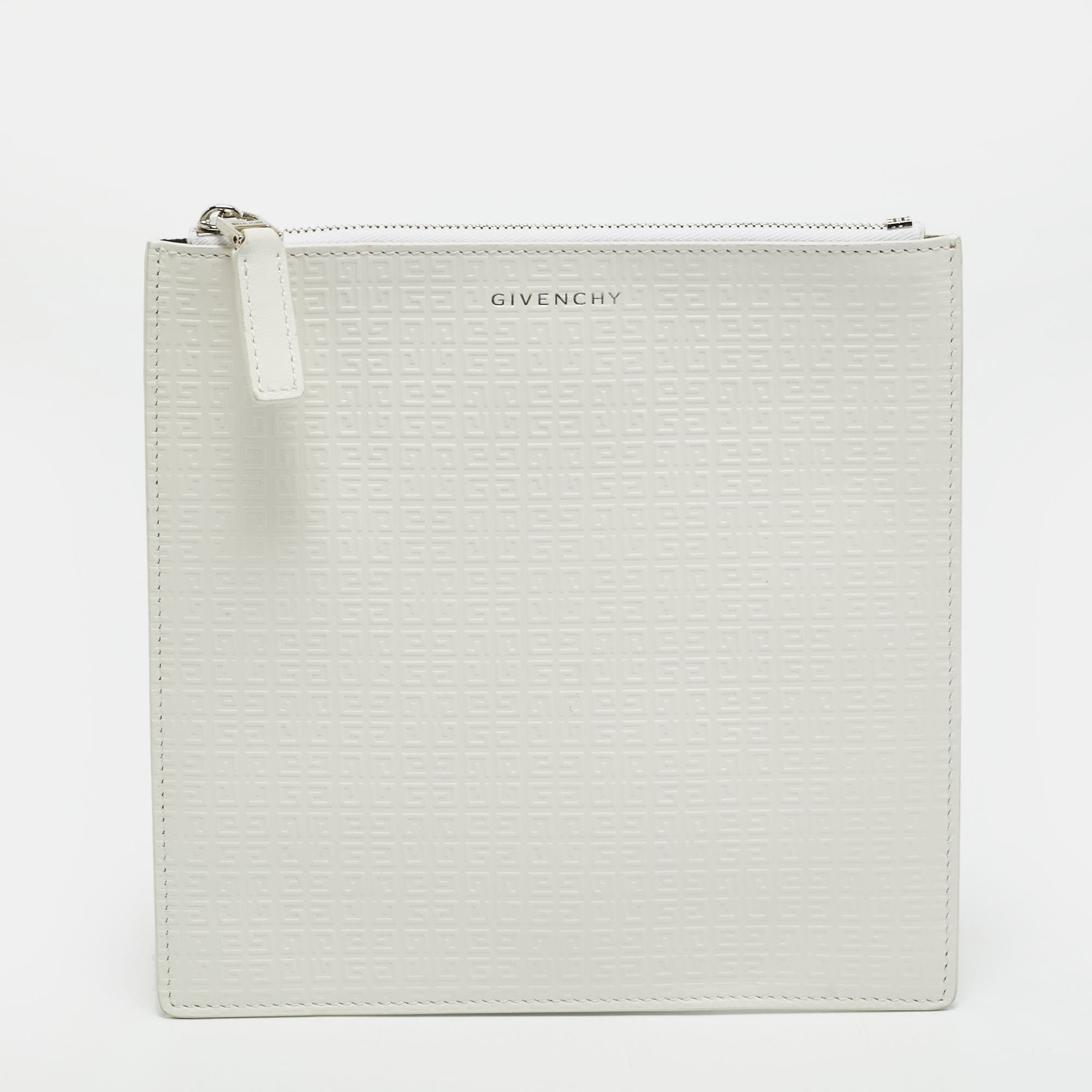 Givenchy White Embossed Leather Slim Pouch
