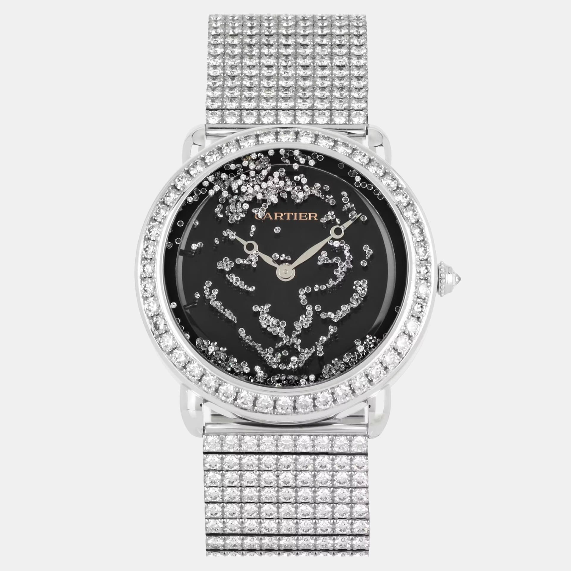 Cartier Revelation D'une Panthere HPI01356 Black 18k White Gold Manual Winding Men's Wristwatch 37mm