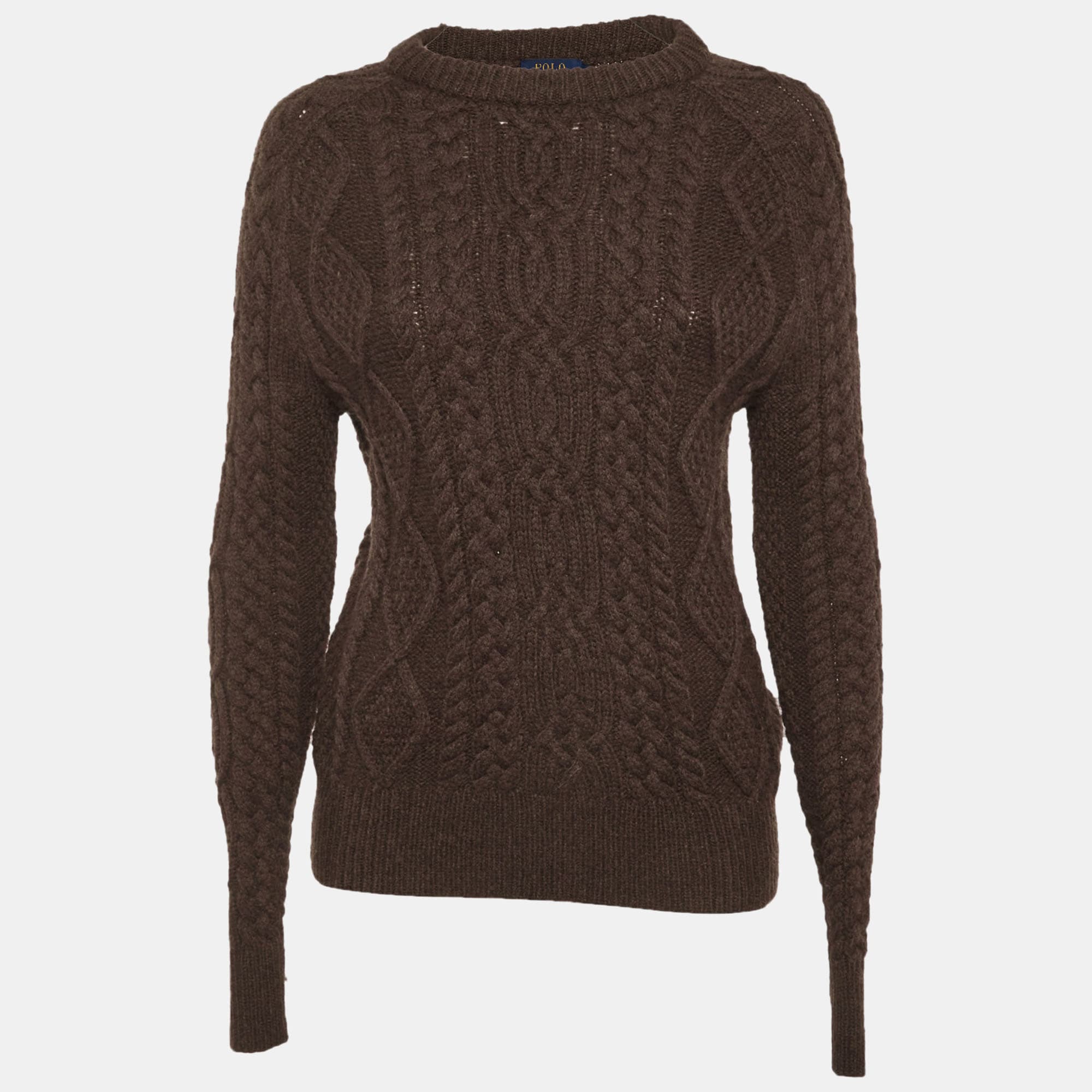 Polo Ralph Lauren Brown Cable Knit Wool Blend Sweater S
