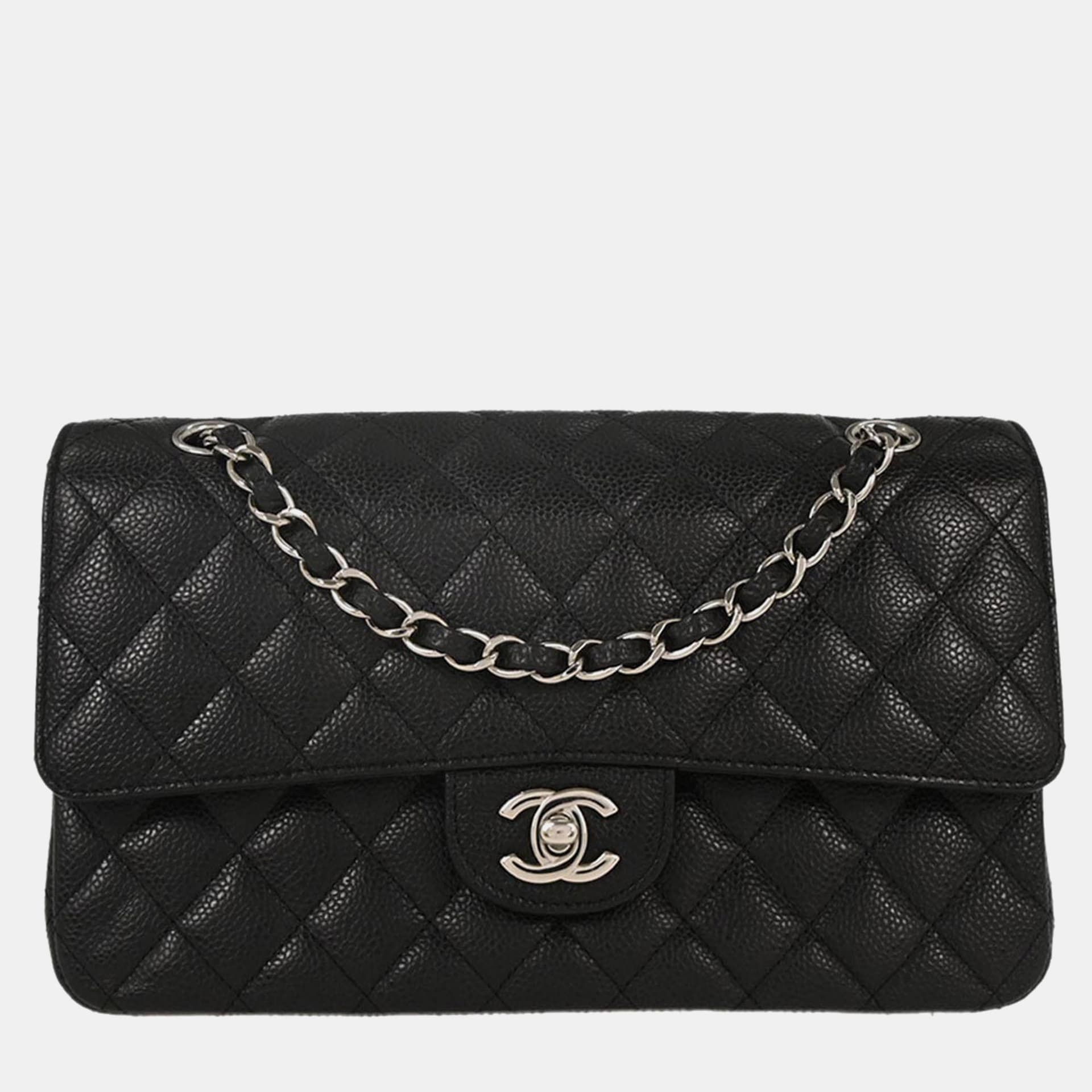 Chanel Black Calfskin Medium Classic Double Flap Shoulder Bag