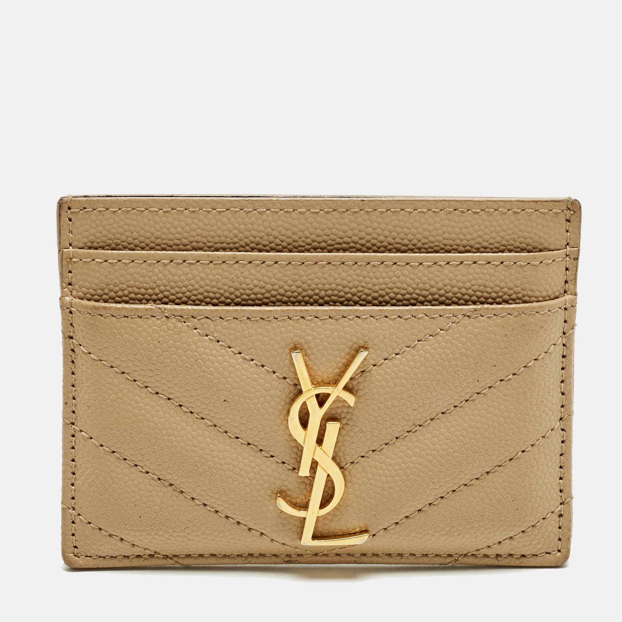 Saint Laurent Cassandre Beige Matelasse Leather Card Holder