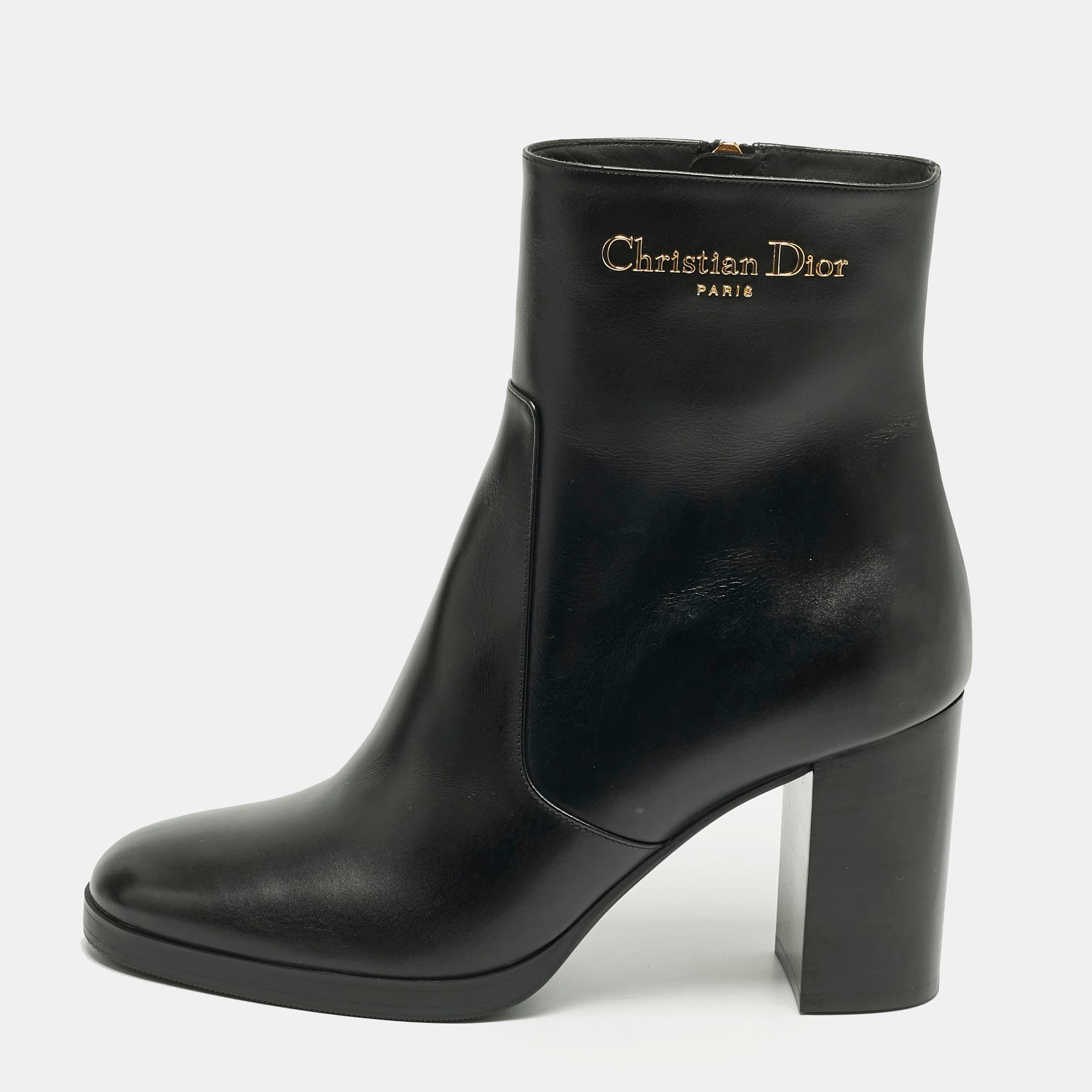 Dior Dior D-Town Size 40 Black Leather Ankle Length Boots