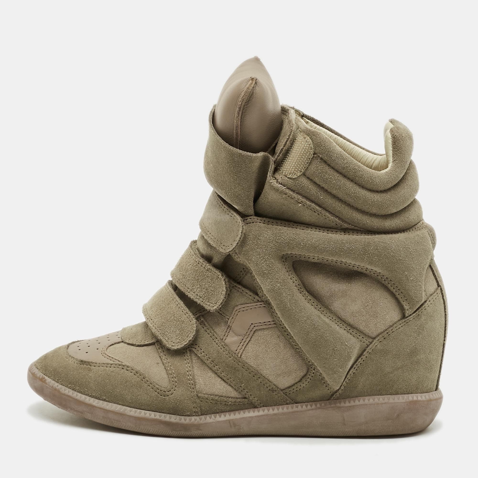 Isabel Marant Bekett Size 40 Beige Leather and Suede Wedge Sneakers