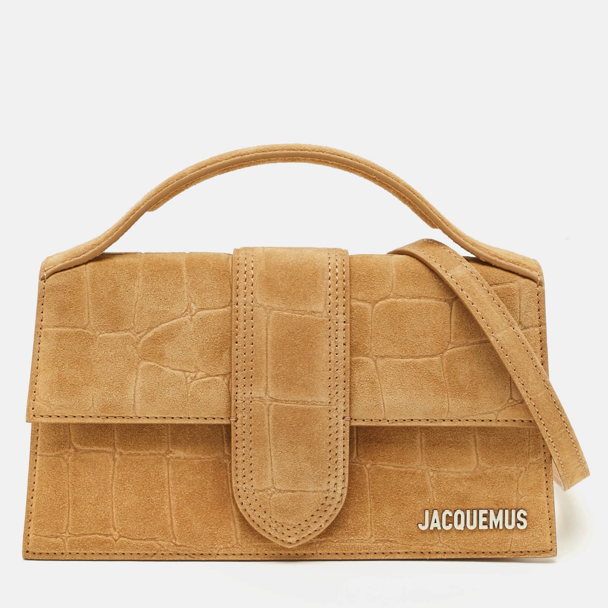 Jacquemus Le Grand Bambino Croc Embossed Suede Top Handle Bag