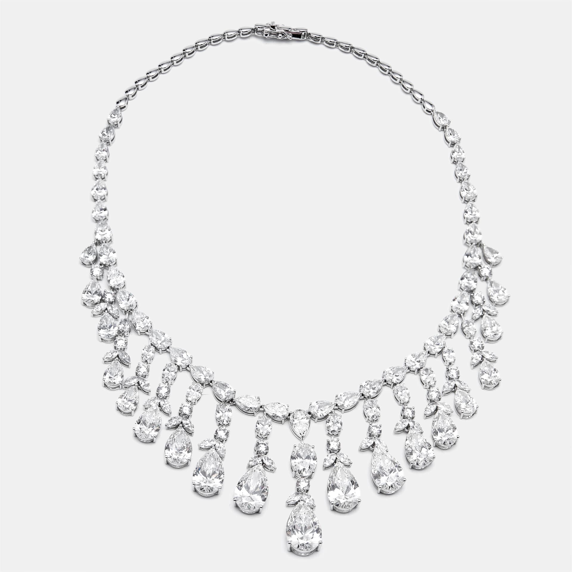 74 cts Pear, Oval, Round, Marquise Lab Grown Diamonds 18k White Gold Necklace