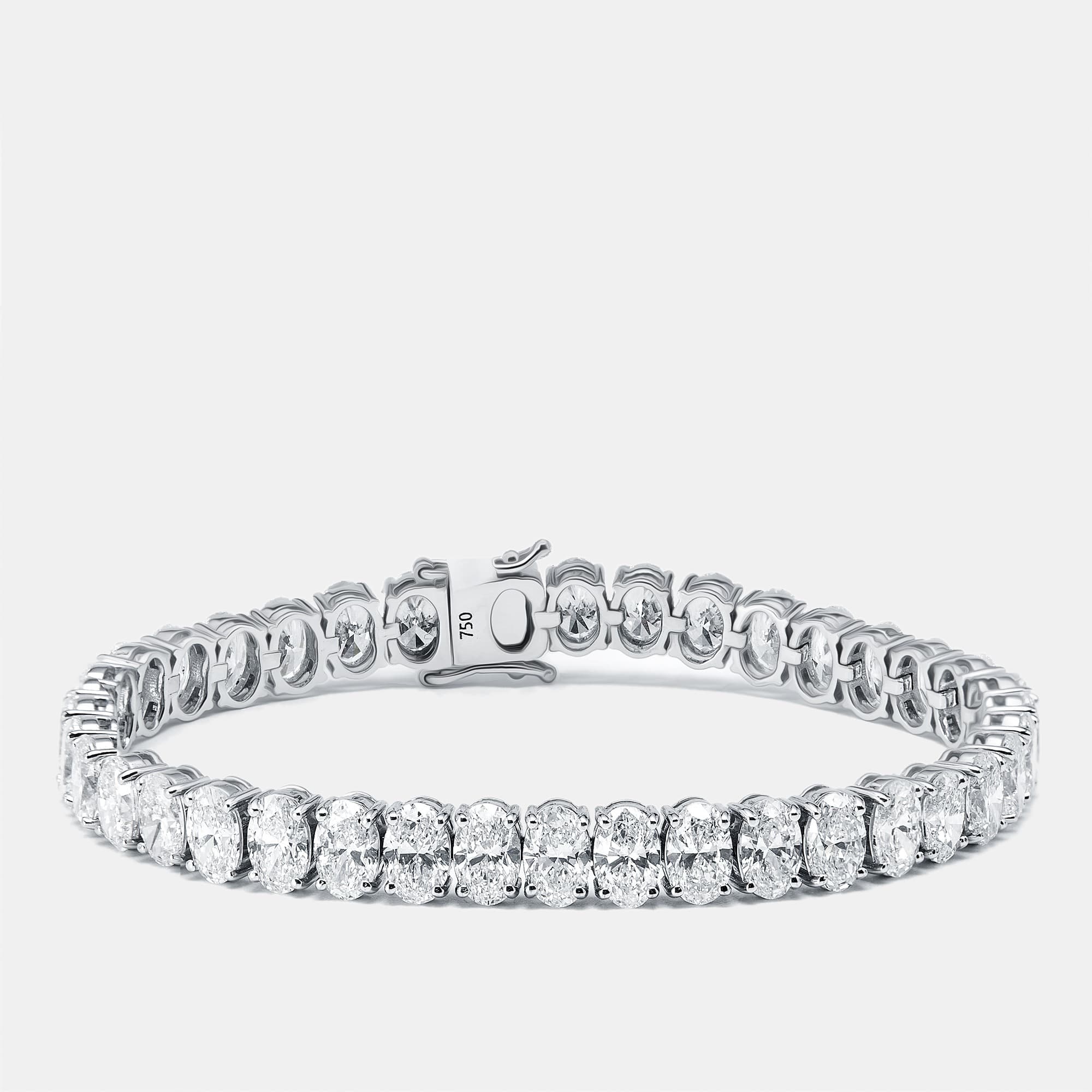 16 cts Oval Lab Grown Diamonds 18k White Gold Tennis Bracelet