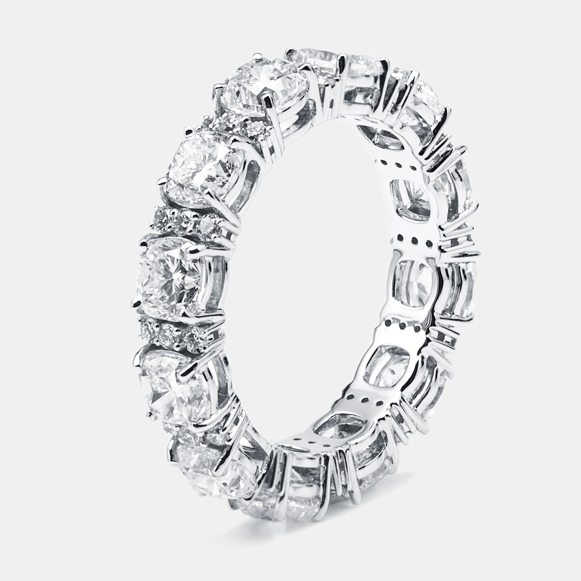 4.7 cts Cushion, Round Lab Grown Diamonds 18k White Gold Ring Size 53