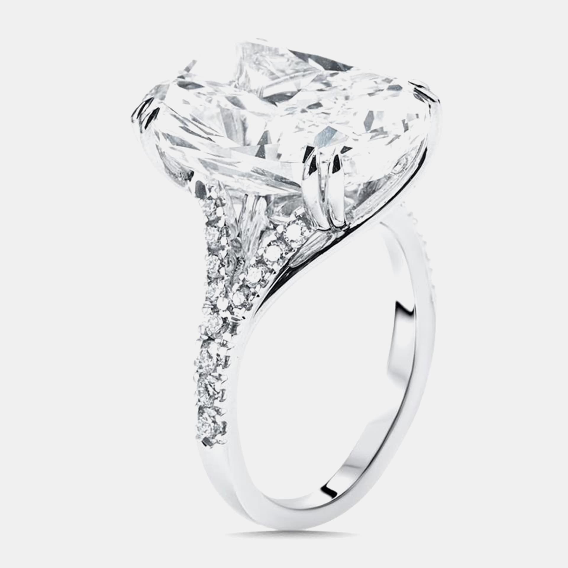 12.5 cts Radiant, Round Lab Grown Diamonds 18k White Gold Ring Size 54