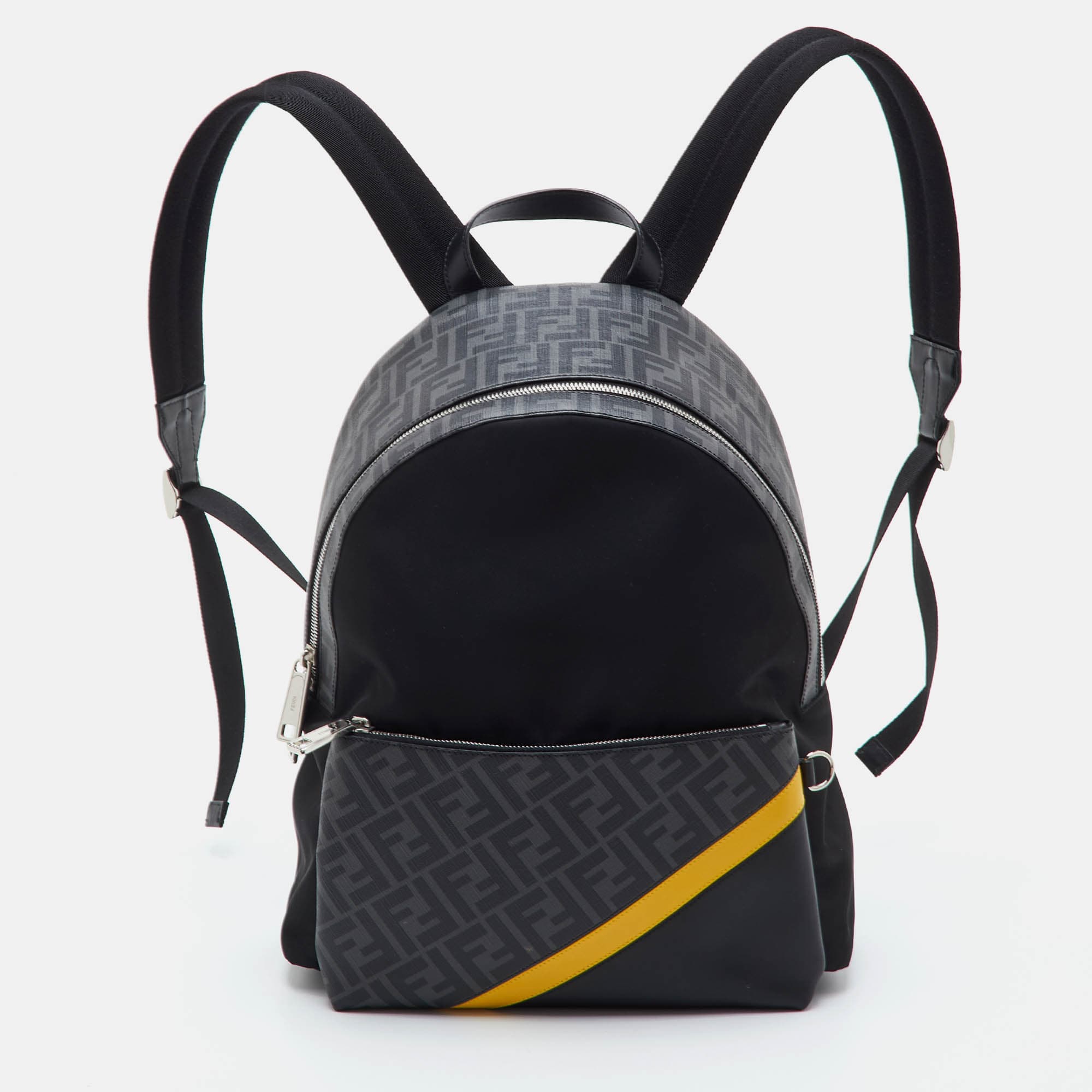 Fendi Black/Grey Zucca Coated Canvas and Nylon Diagonal Backpack