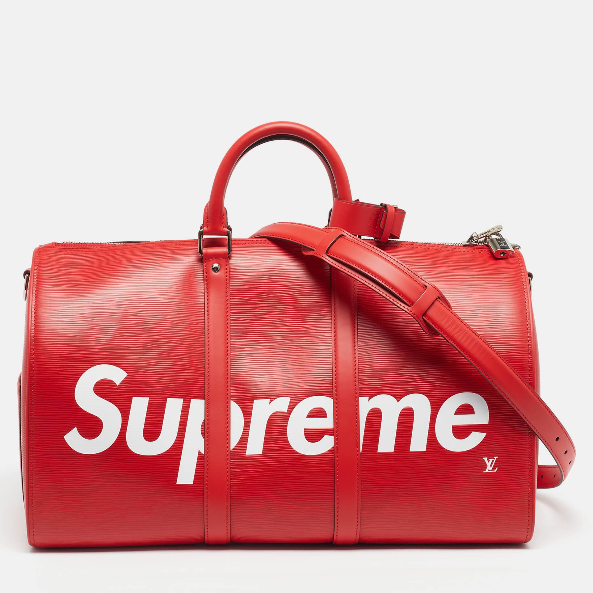 Louis Vuitton x Supreme Keepall Bandouliere 45 Red Epi Leather Duffel Bag