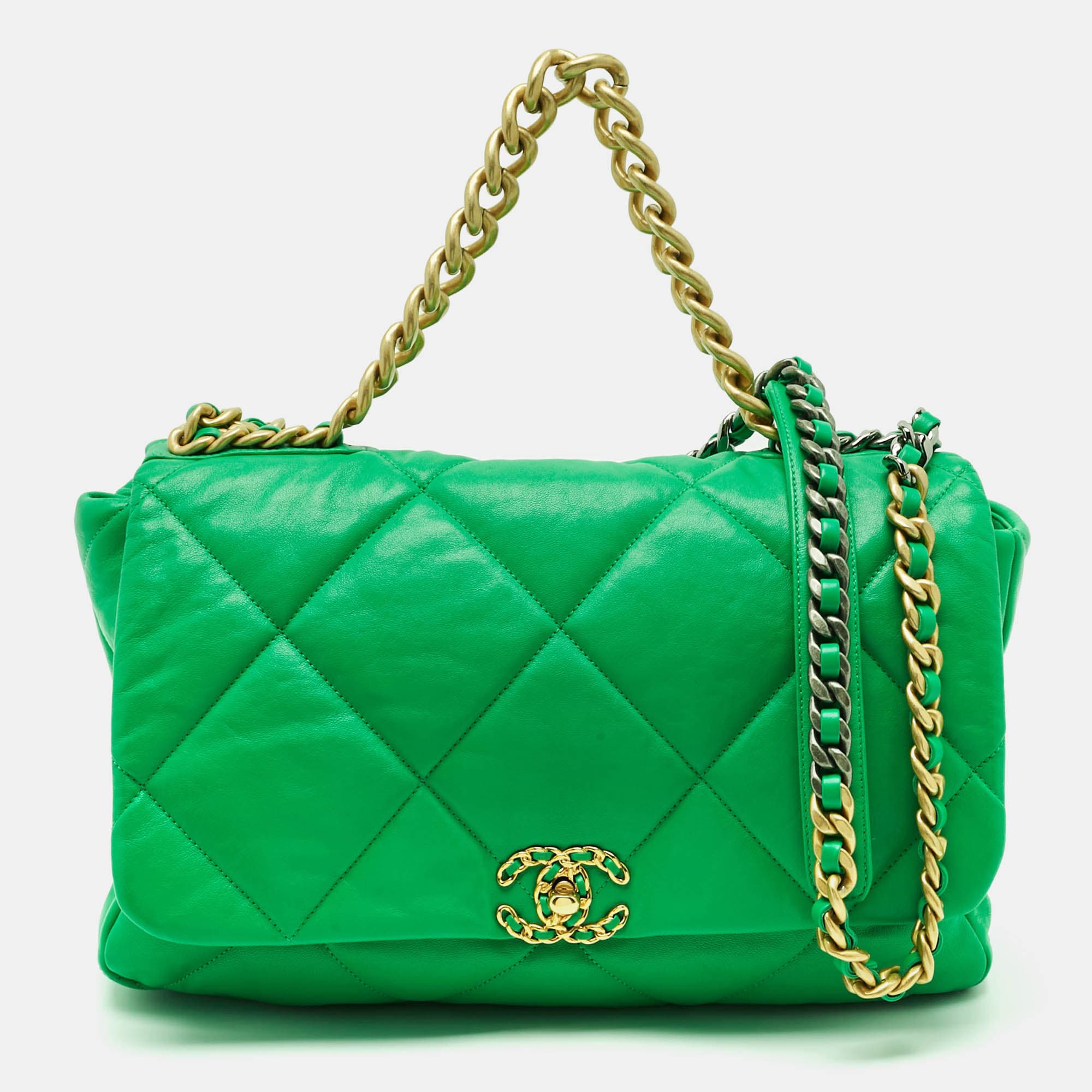 Chanel 19 Maxi Green Quilted Leather Bag