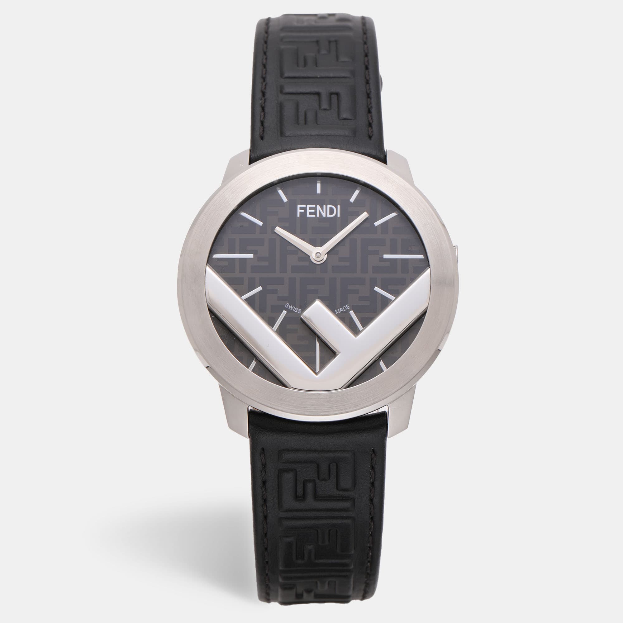 Fendi Runaway F715012011 Stainless Steel Leather Men's Wristwatch 41 mm