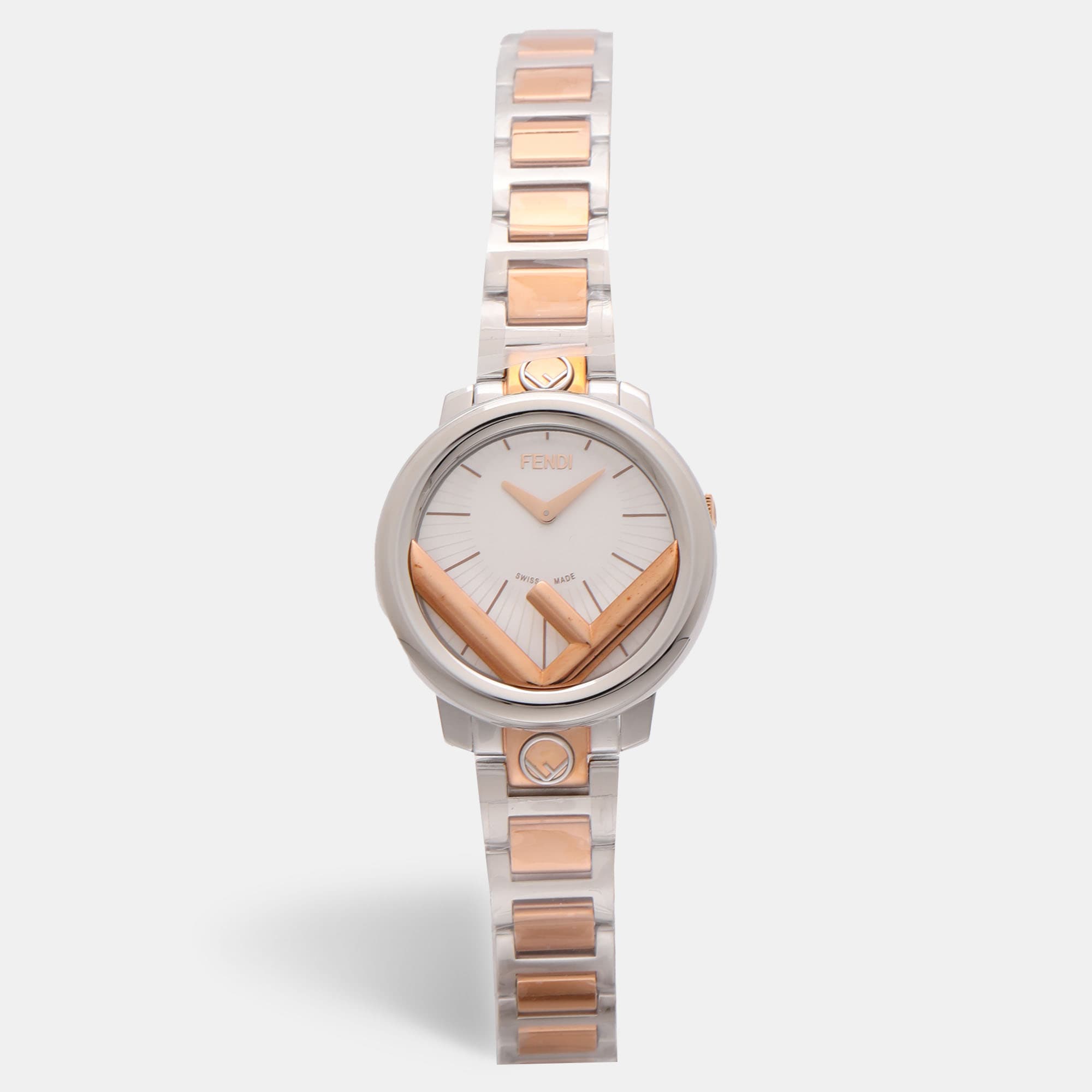 Fendi Runaway 71000S Opaline White Two-Tone Stainless Steel Women's Wristwatch 28 mm