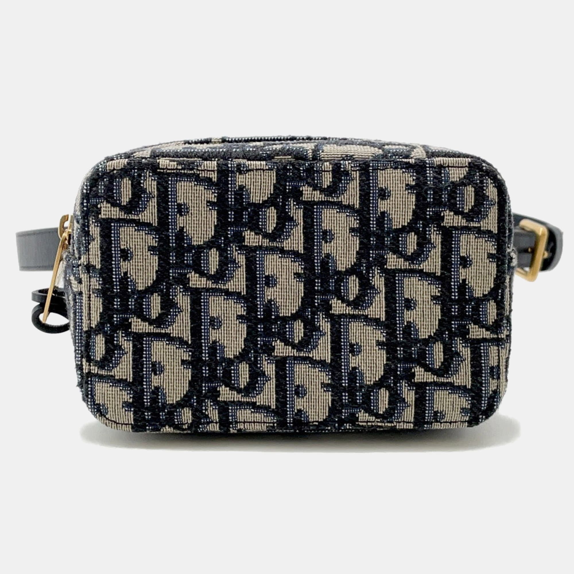 Dior Oblique Jacquard Waist Bag Navy/Beige Canvas Leather Size Mini