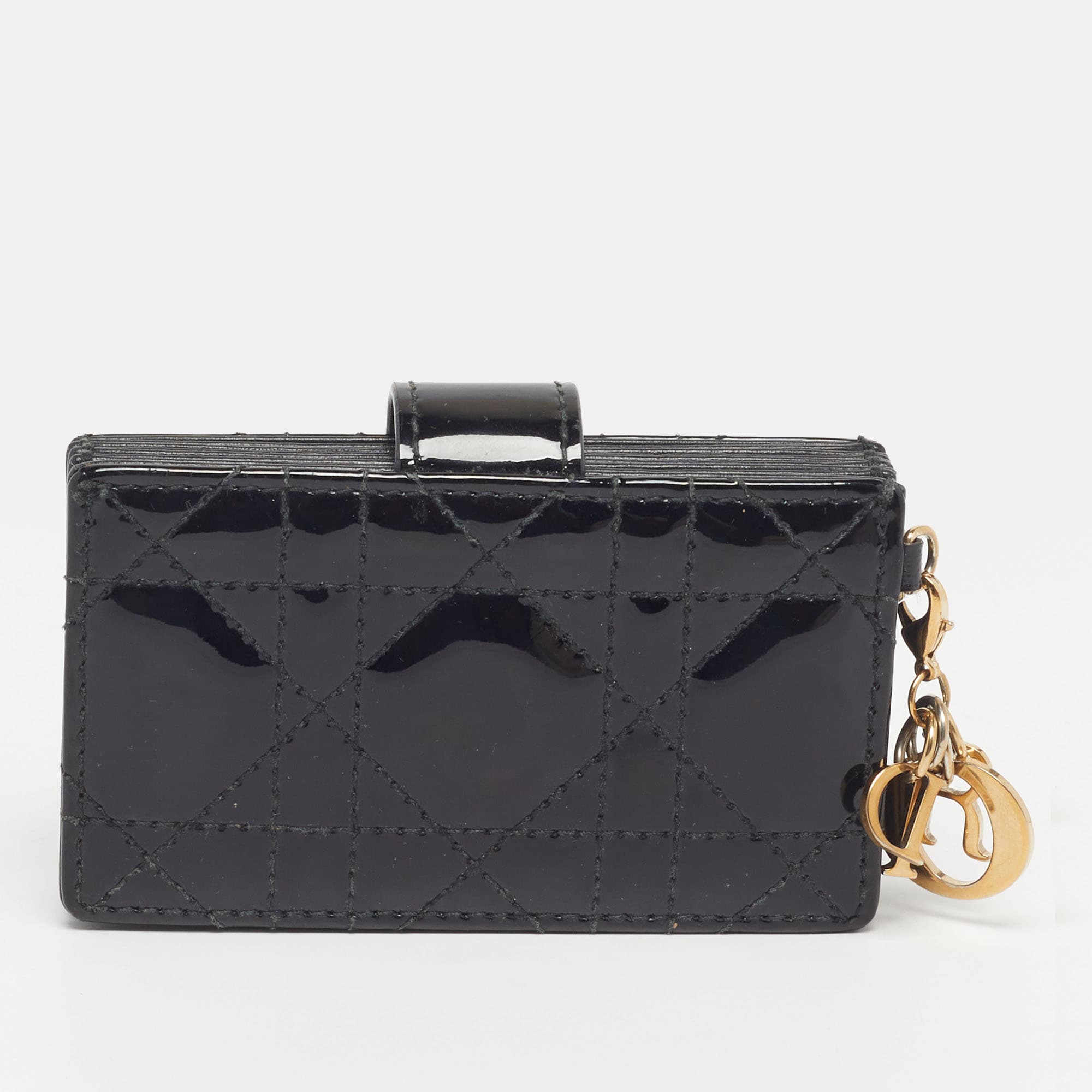 Dior Gusset Black Quilted Patent Leather Card Holder