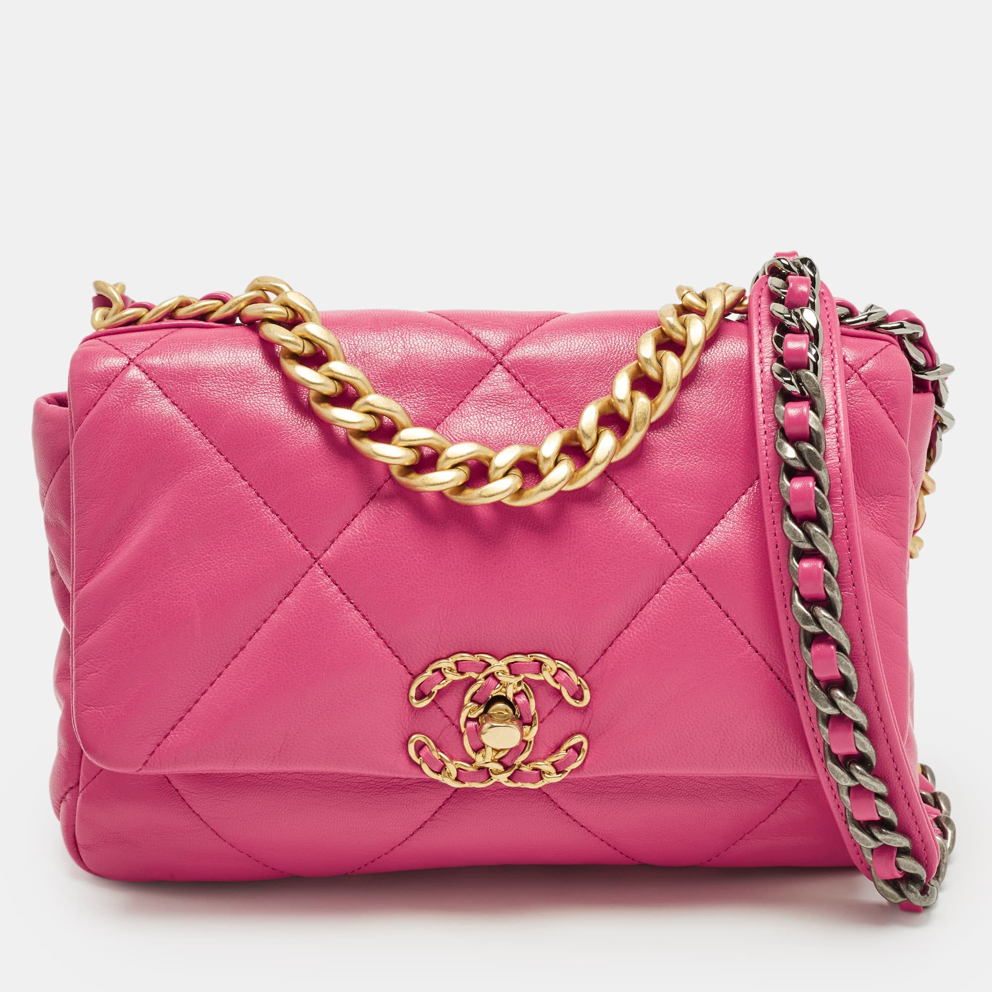 Chanel 19 Flap Small Pink Quilted Leather Bag