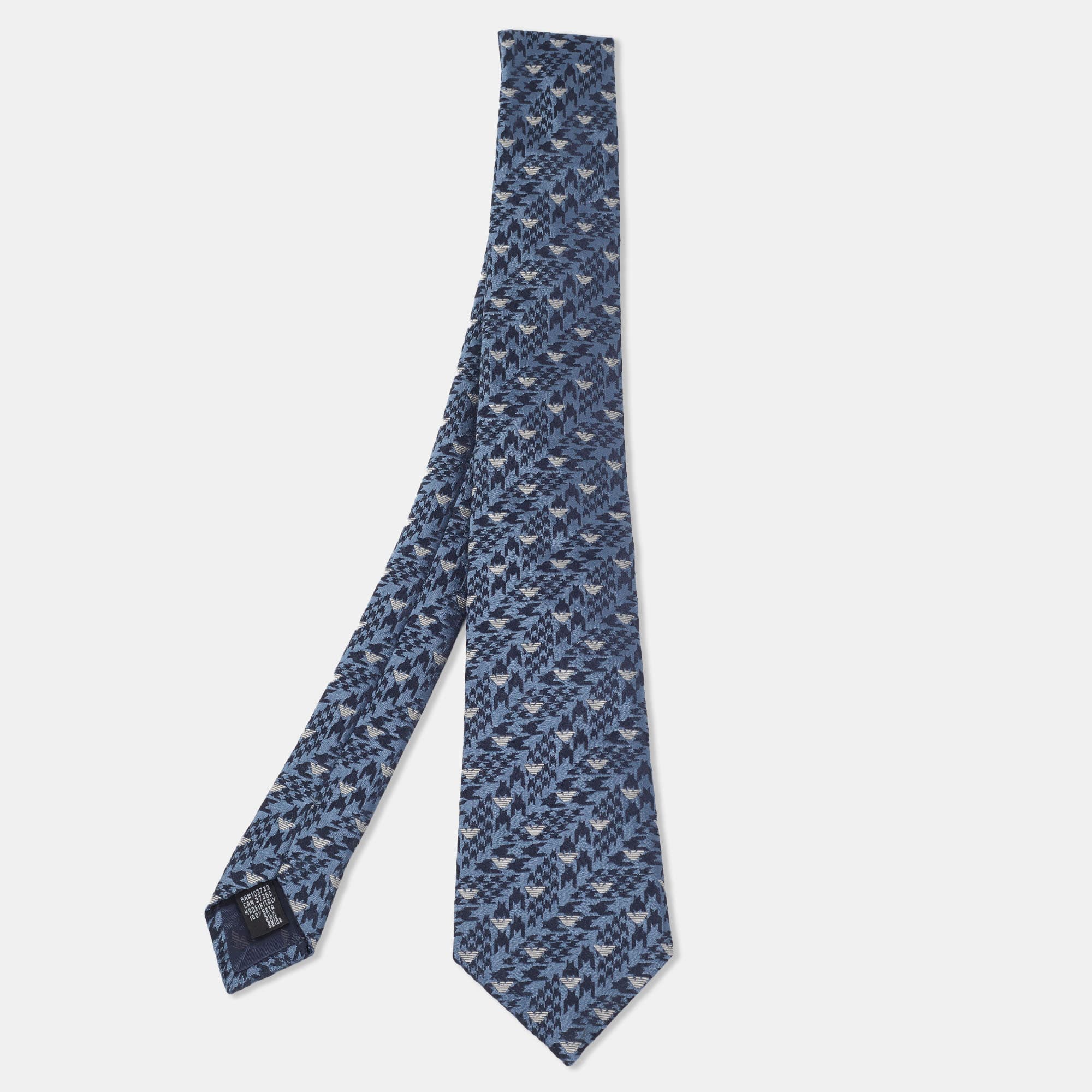 Emporio Armani Navy Blue Jacquard Logo Silk Tie