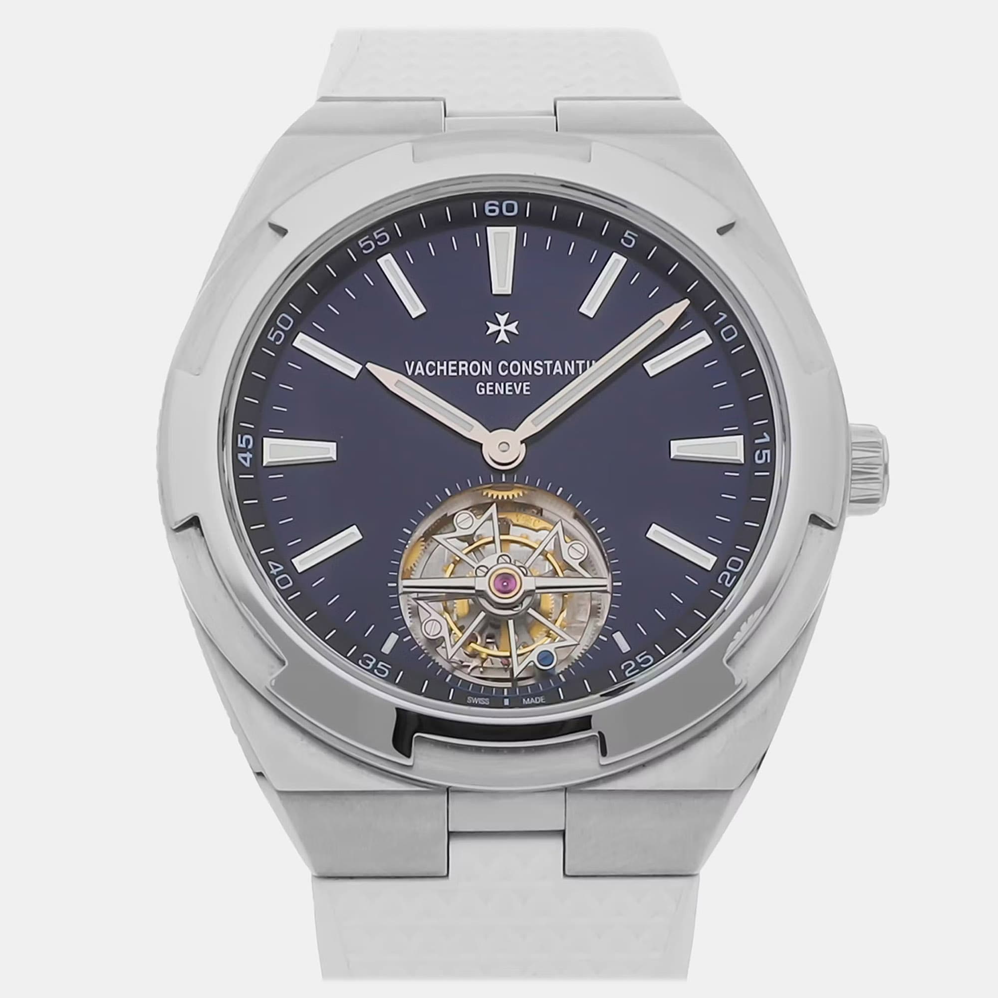 Pre-Owned Vacheron Constantin Overseas Tourbillon 6000V/110A-B544 Blue Automatic Stainless Steel Men's Wristwatch 42 MM
