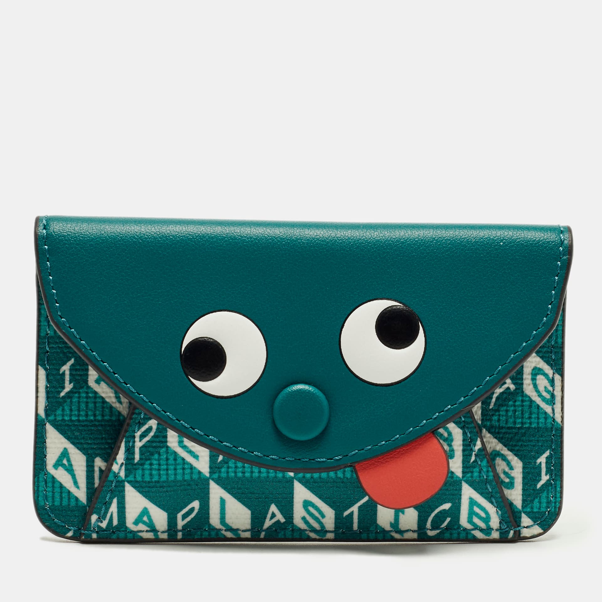 Anya Hindmarch Zany Green Coated Canvas and Leather Envelope Card Case