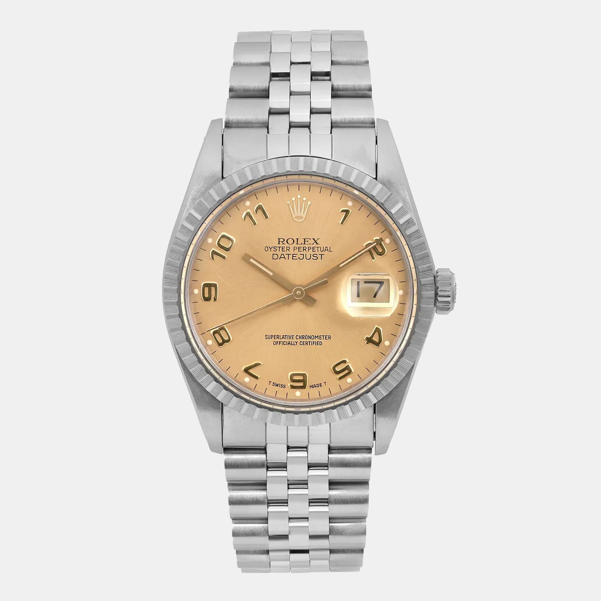 Rolex Datejust 16030 Automatic Champagne Stainless Steel Men's Wristwatch 36mm