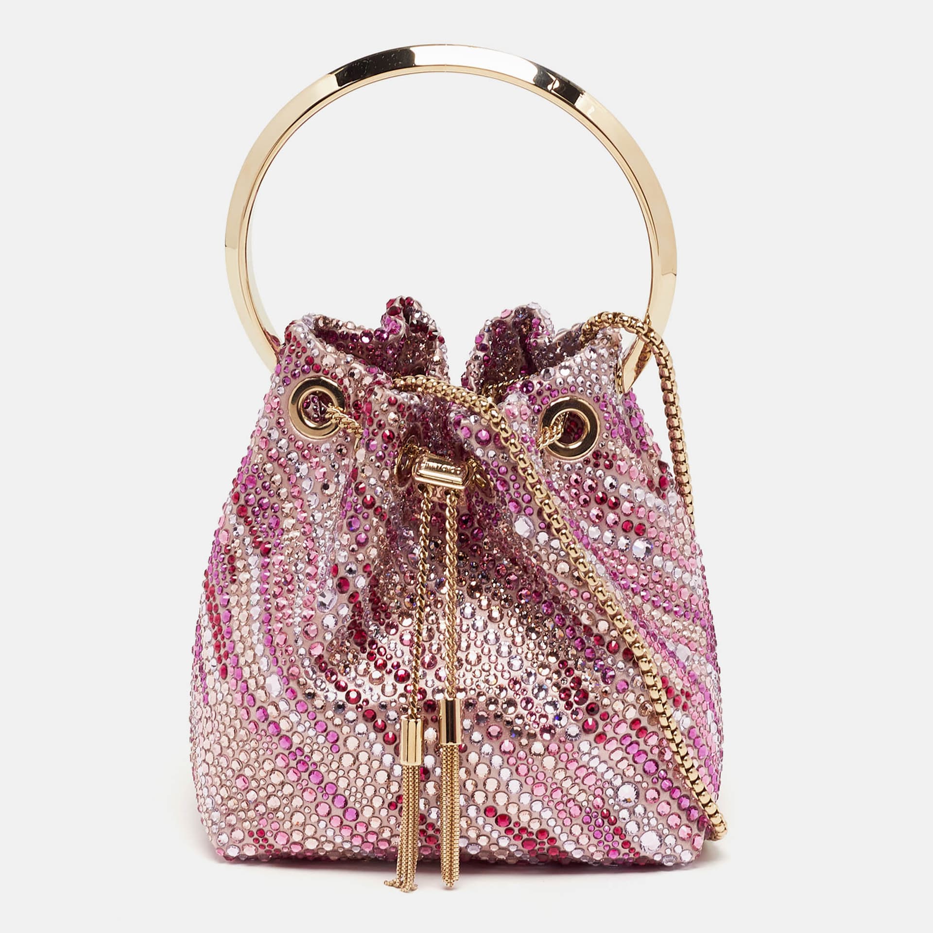 Jimmy Choo BonBon Crystal Embellished Pink Satin Bucket Bag
