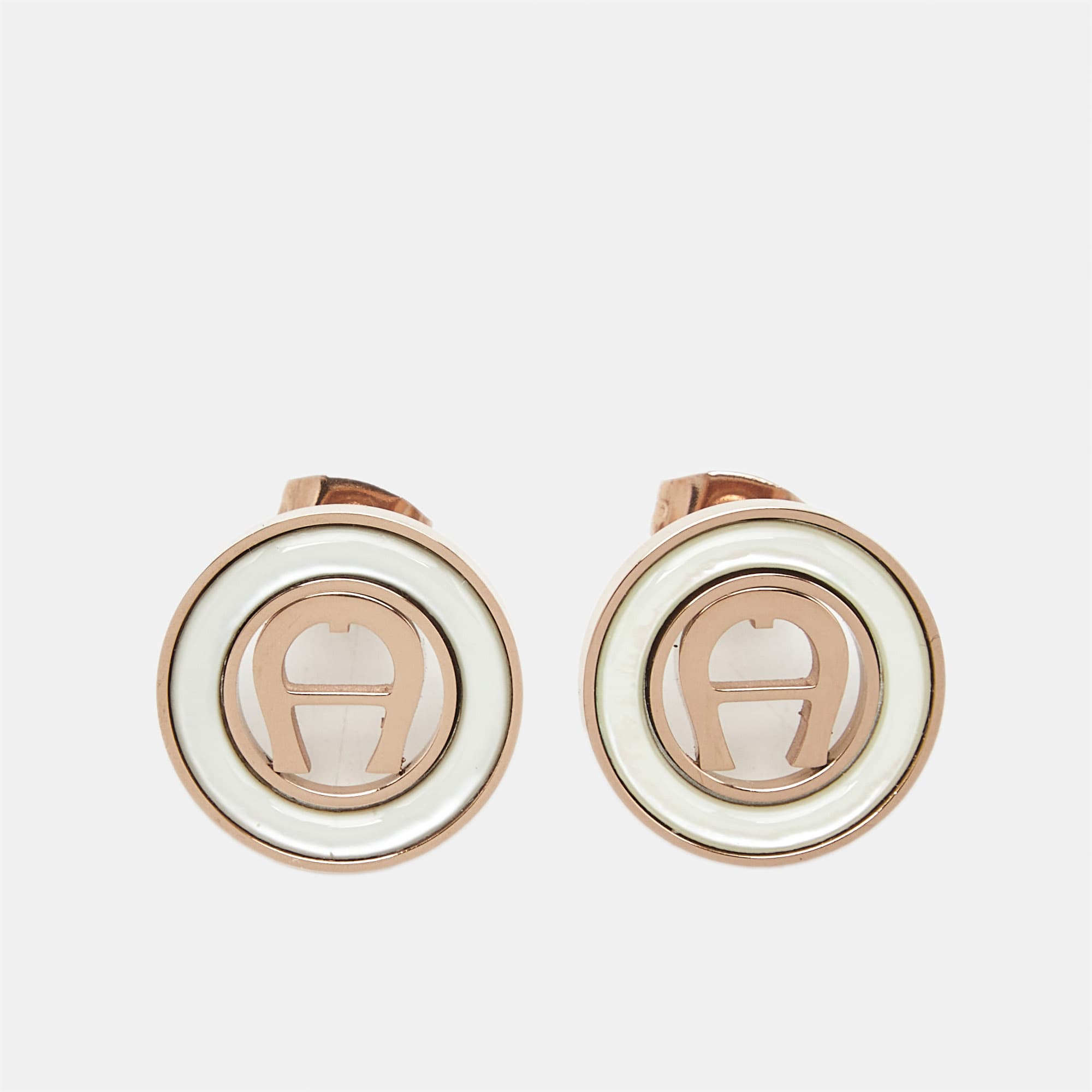 Aigner Logo Composite Rose Gold Tone Earrings
