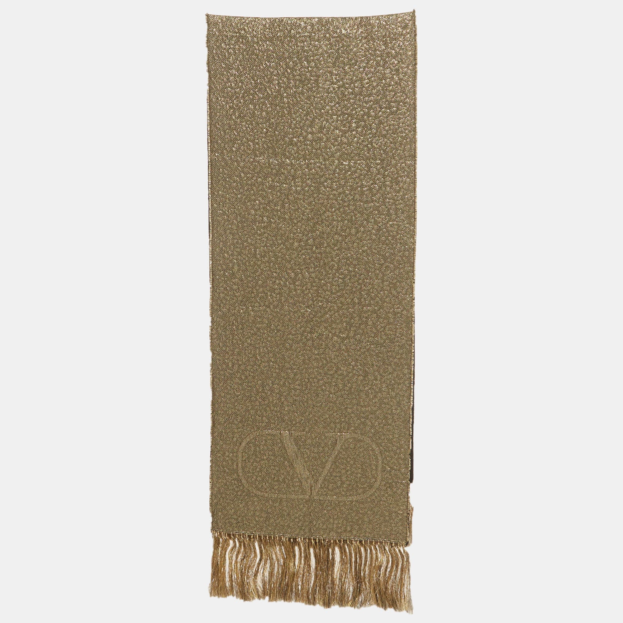 Valentino Metallic Lurex and Wool Fringed Scarf