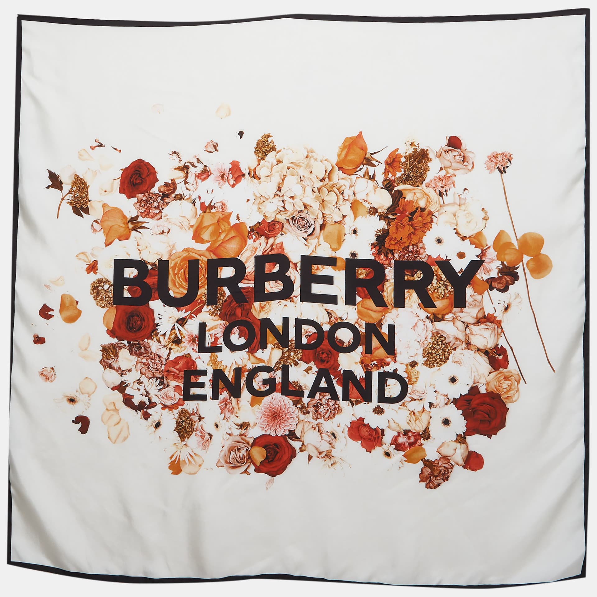 Burberry  White Floral Print Silk Scarf
