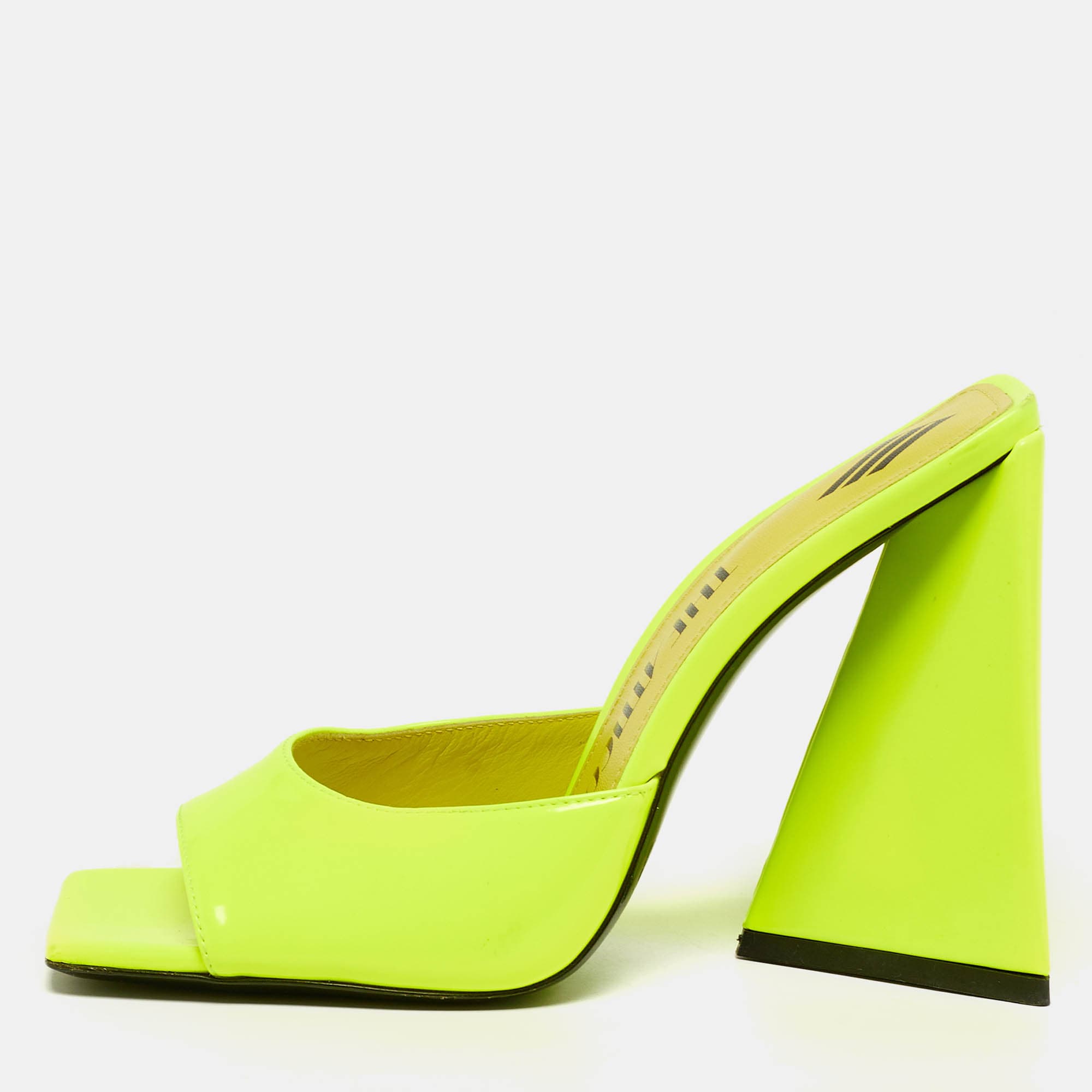 The Attico Devon Size 38 Green Patent Leather Slide Sandals