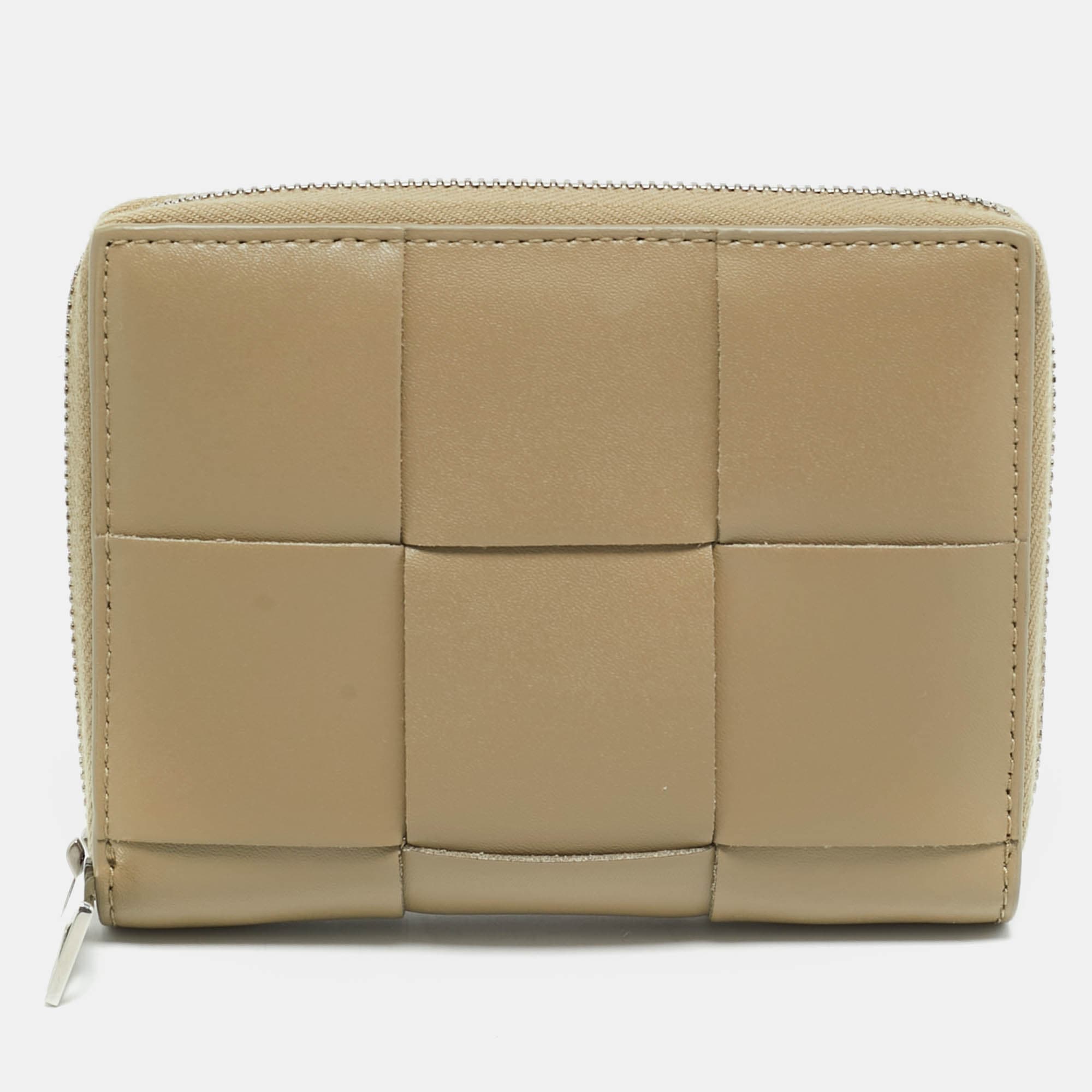 Bottega Veneta Cassette Light Green Intrecciato Leather Compact Wallet