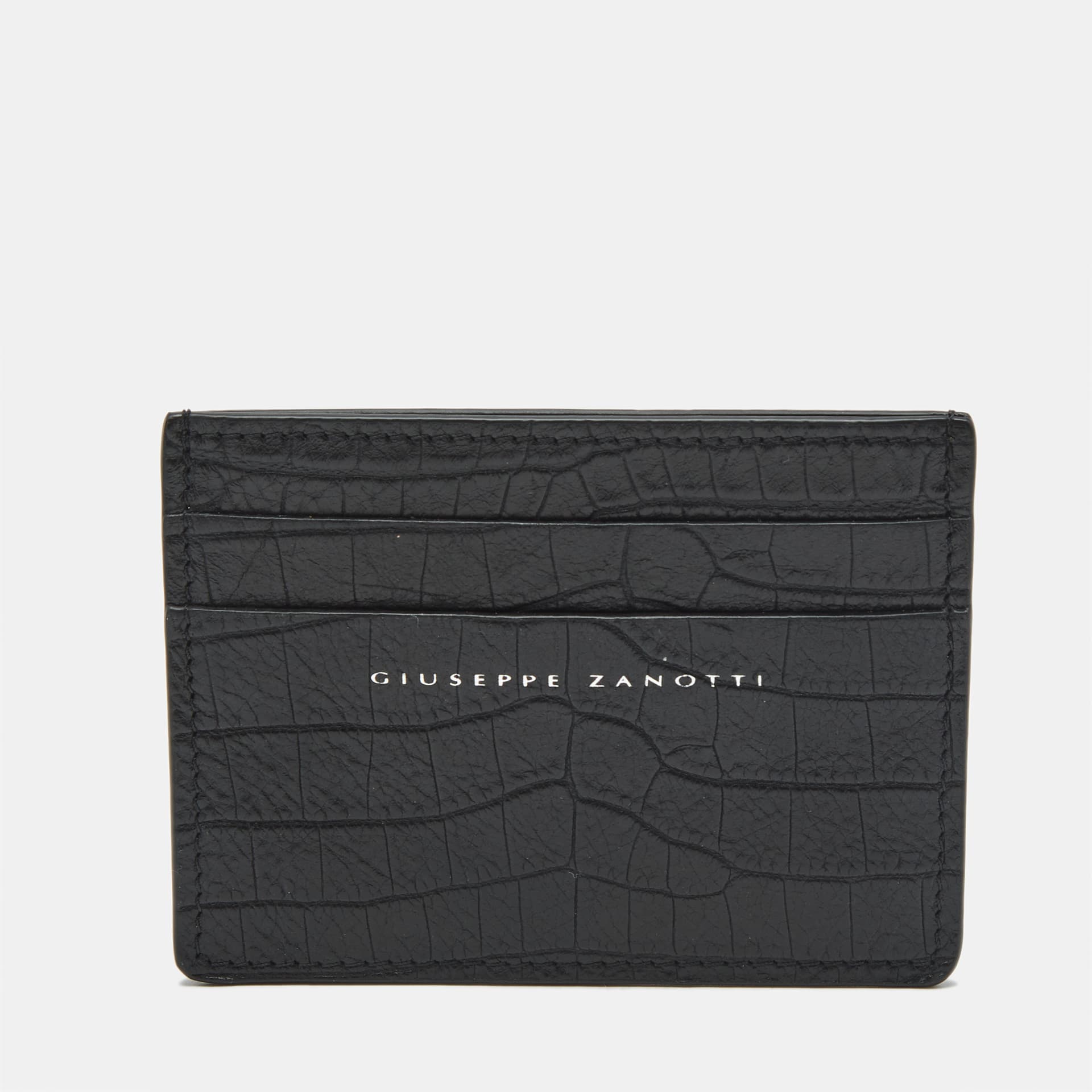 Giuseppe Zanotti Black Croc Embossed Leather Card Holder