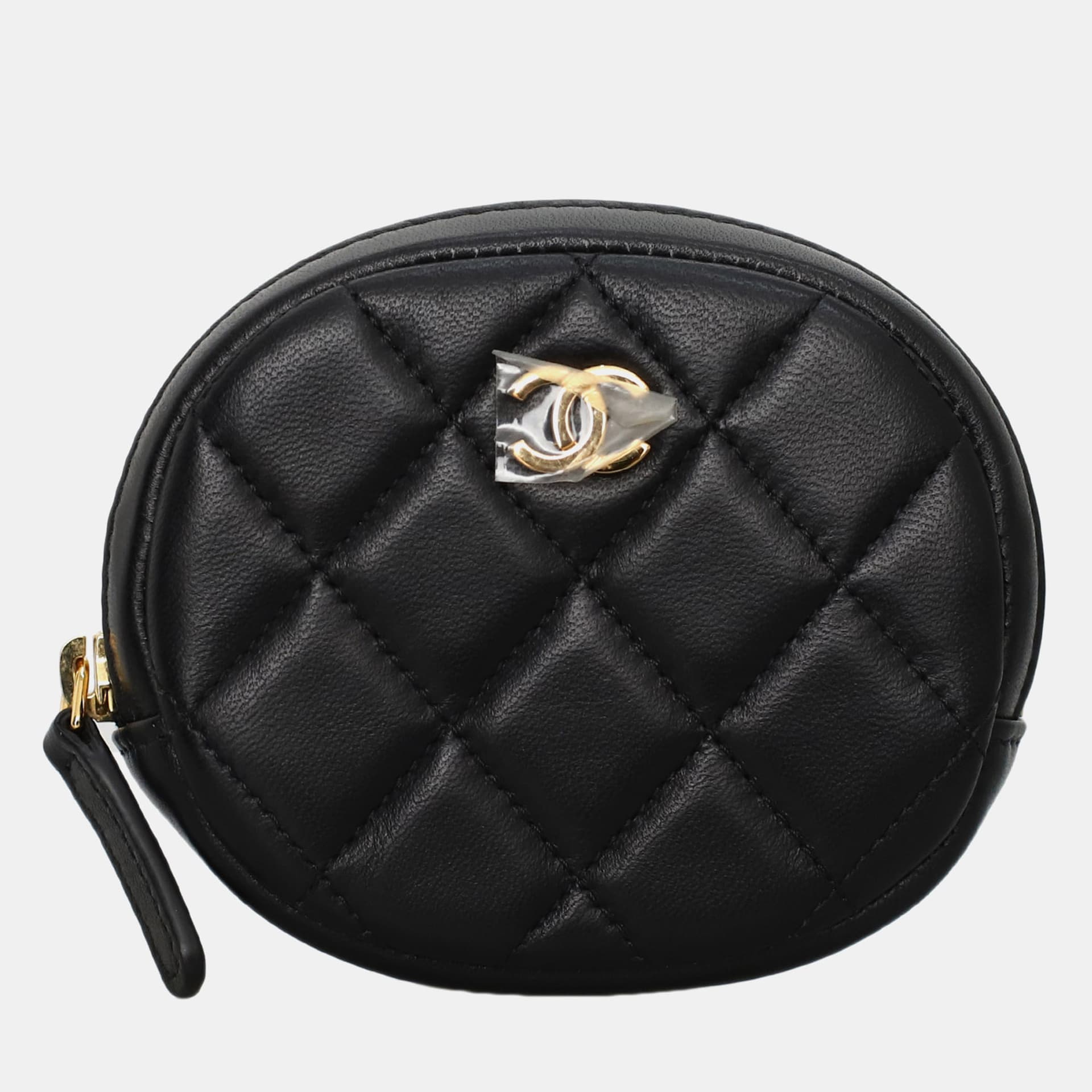 Chanel CC Round Black Lambskin Leather Coin Purse Bag