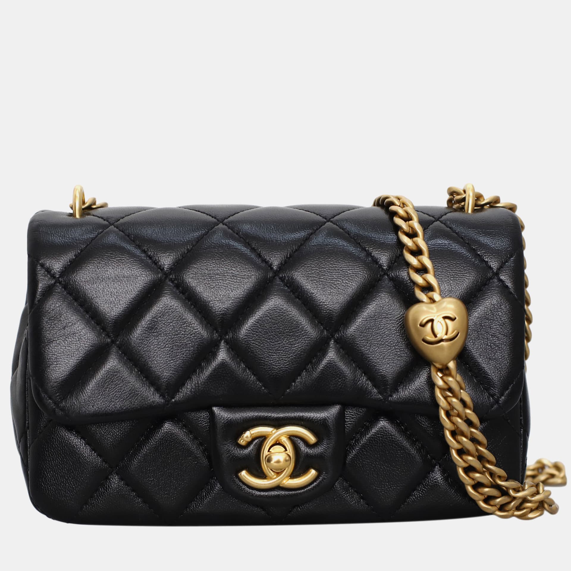 Chanel Leather Black Quilted Heart Crush Mini Flap Bag