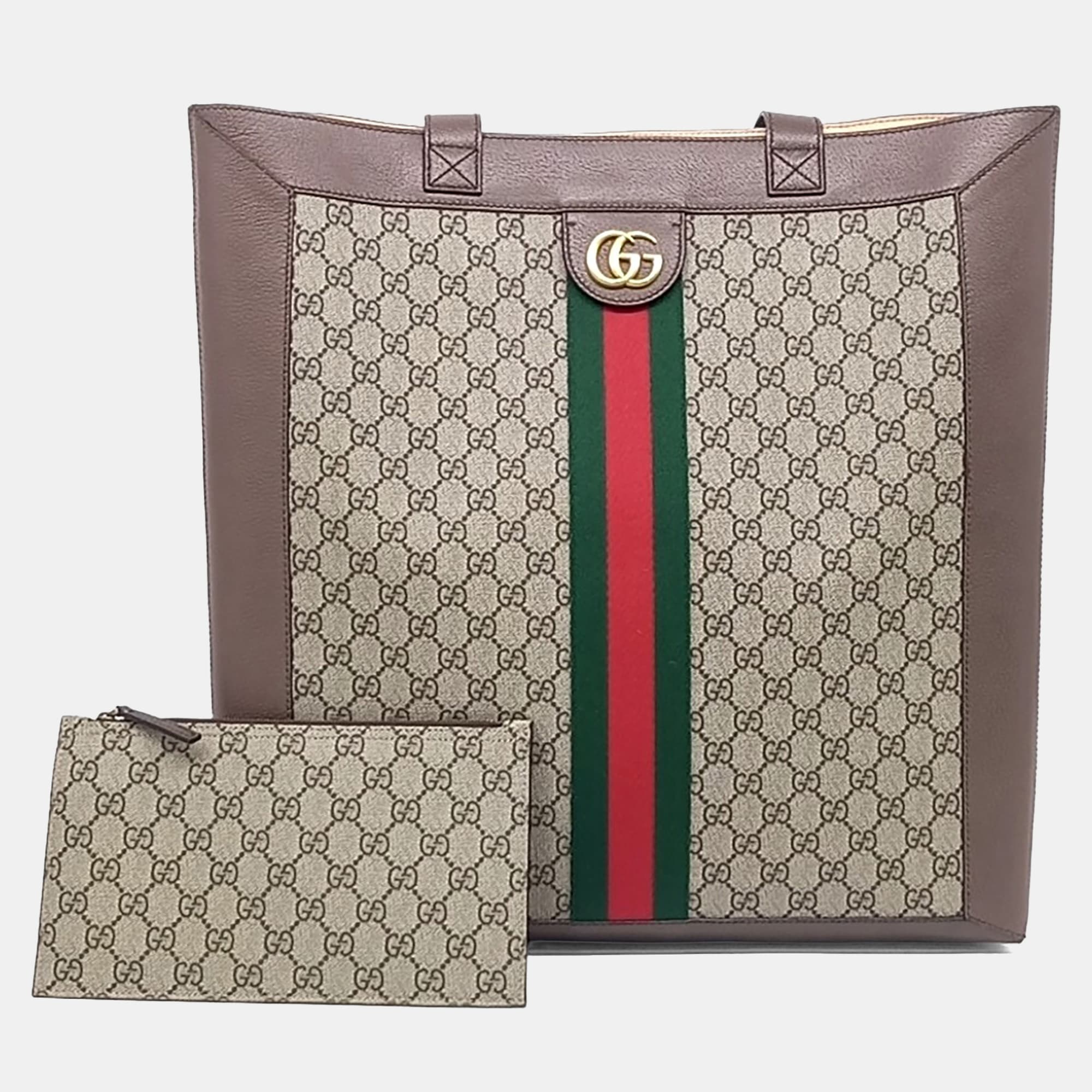 Gucci Beige Brown Canvas and Leather Ophidia Gg Supreme Tote Bag