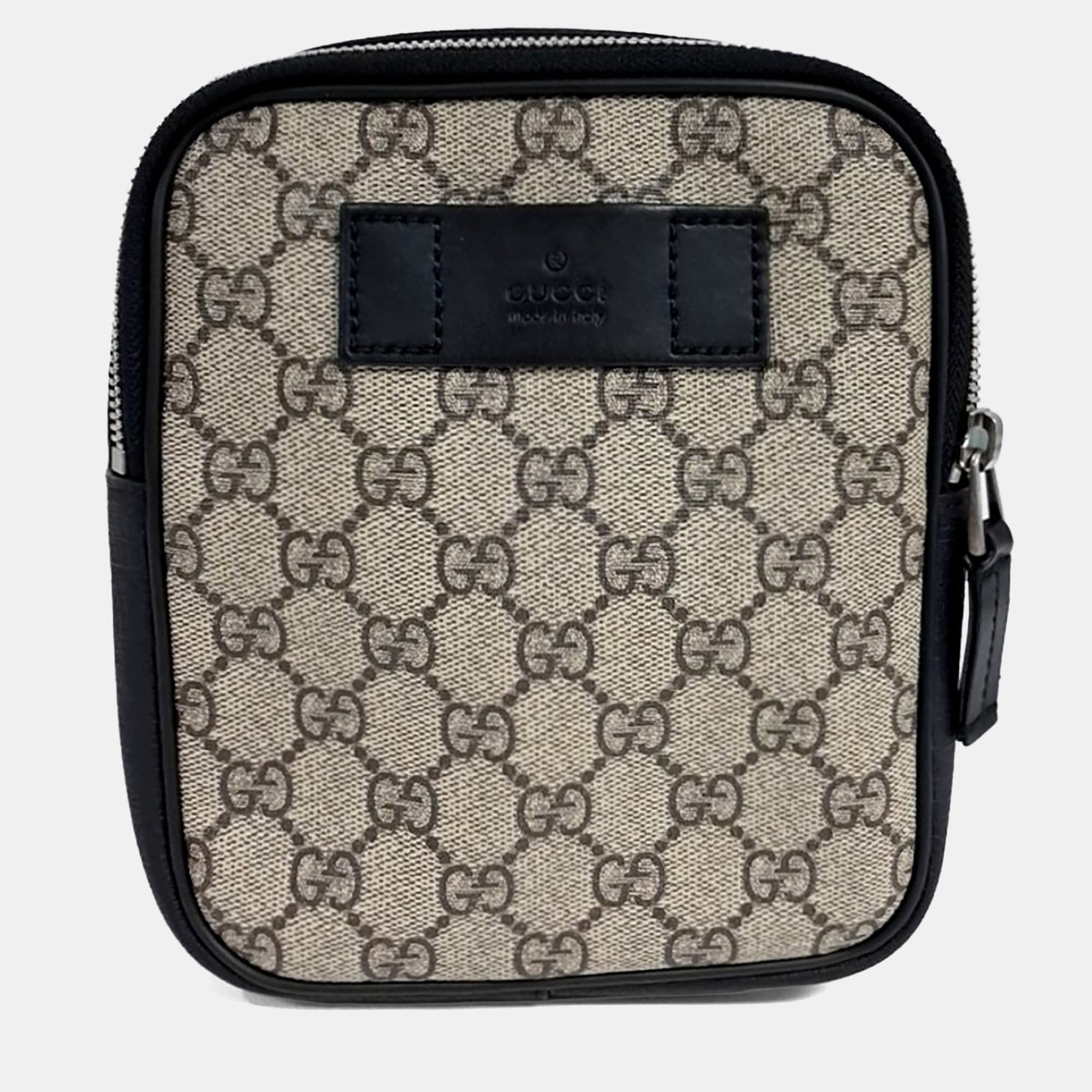 Gucci Beige Black Canvas and Leather Supreme Belt Bag