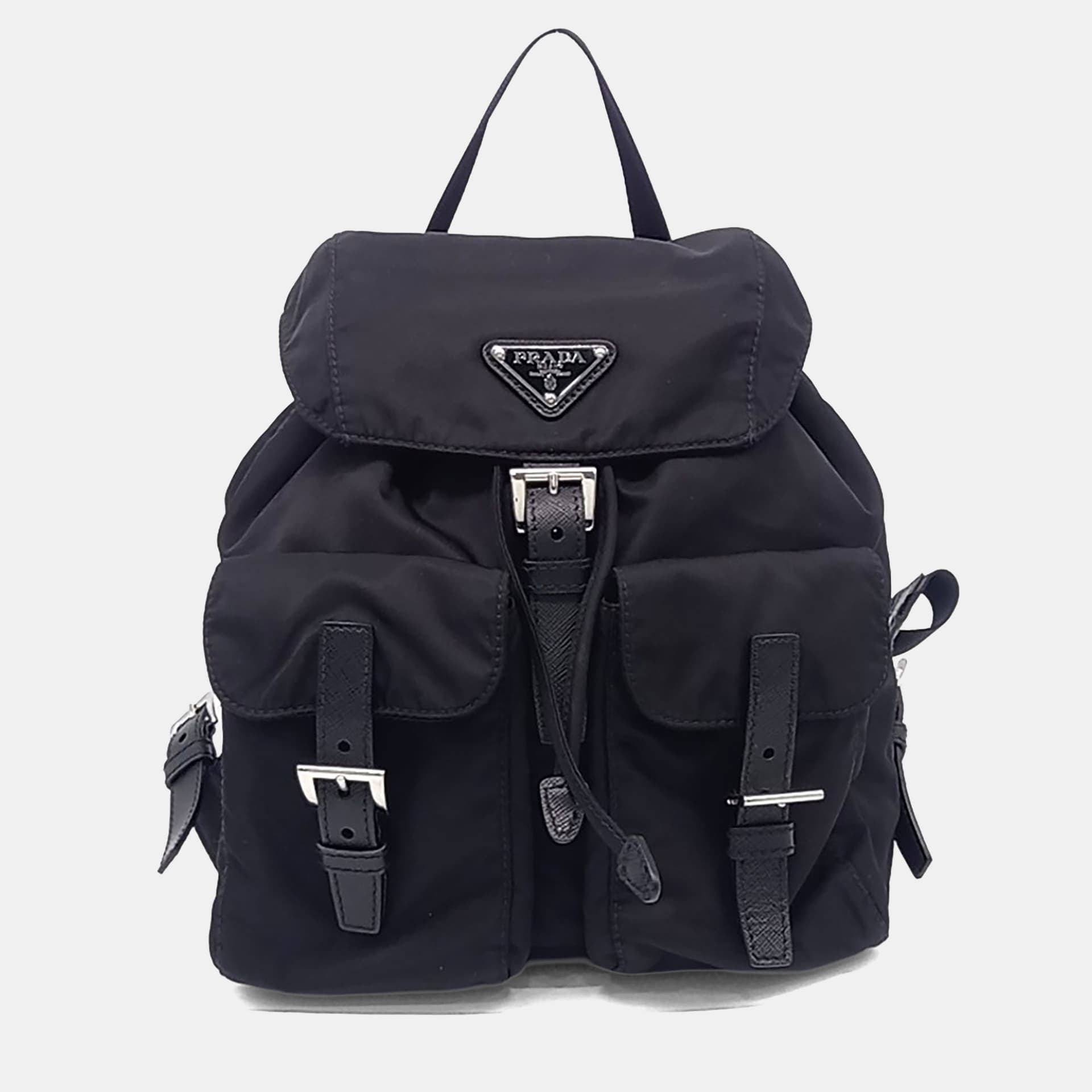 Prada Two Pocket Black Re-Nylon Backpack Bag