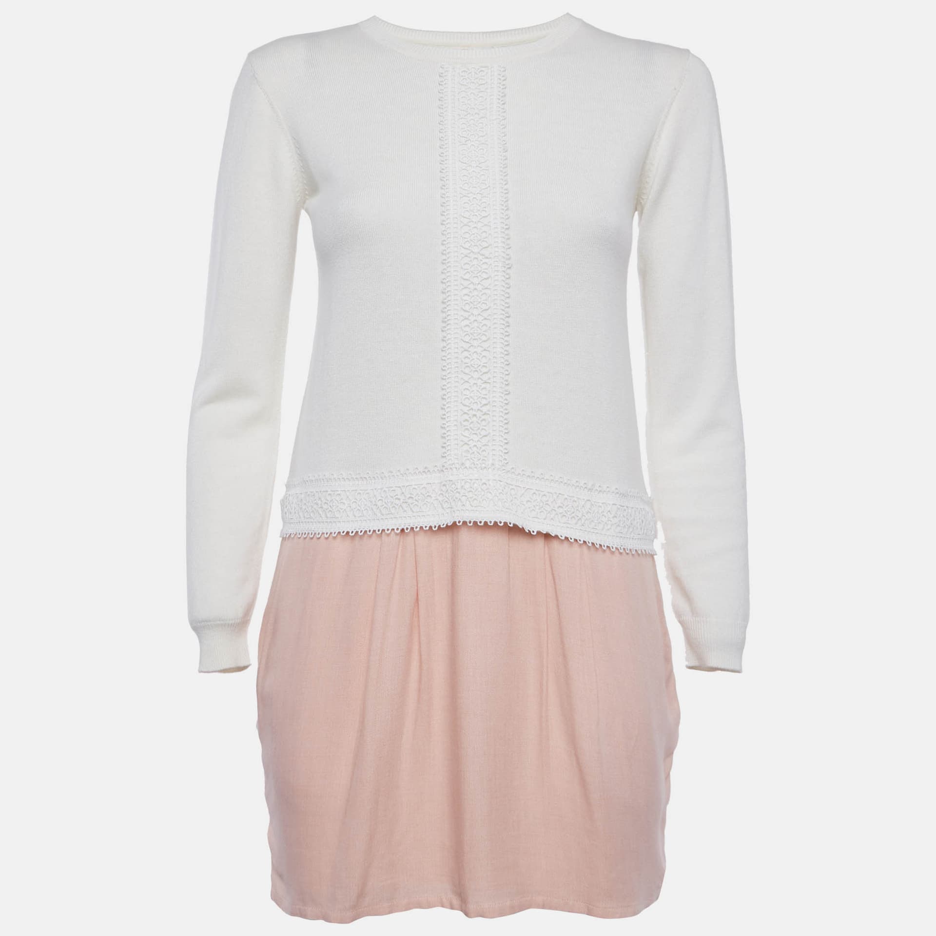 Chloe Kids White/Pink Cotton Knit Long Sleeve Dress 12 Yrs