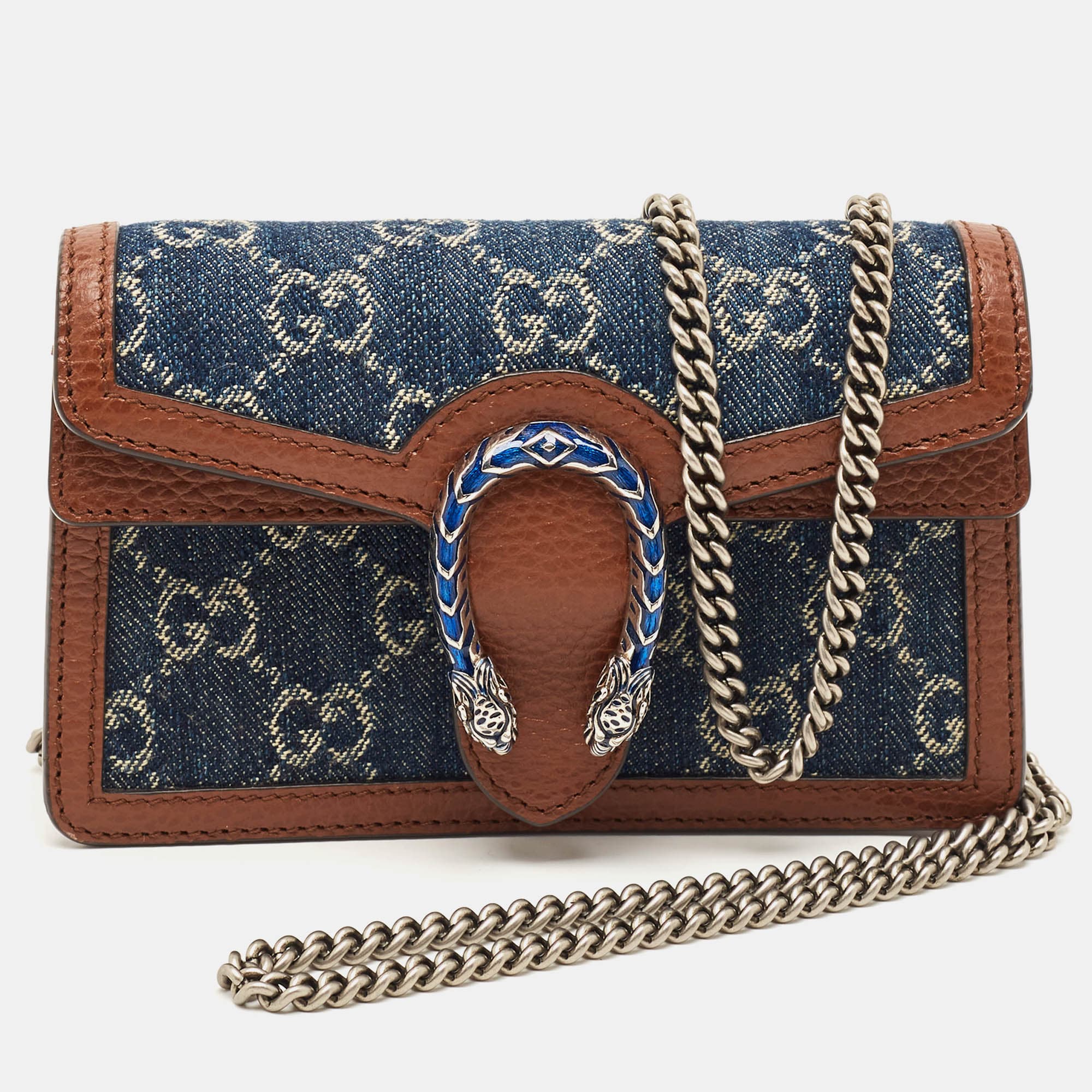 Gucci Dionysus Super Mini Blue/Brown GG Denim and Leather Shoulder Bag