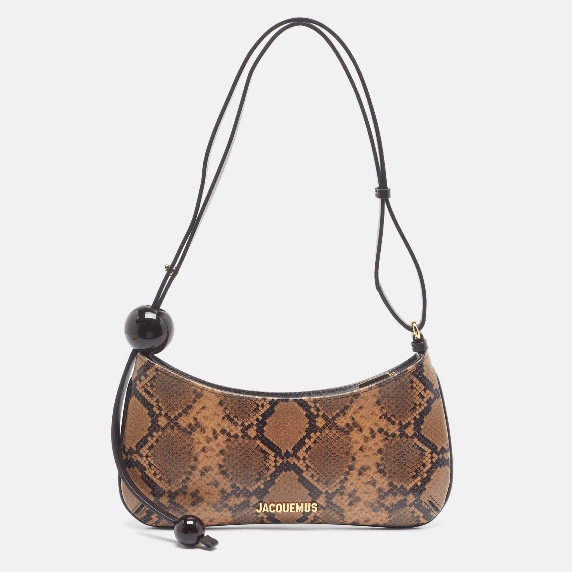 Jacquemus Le Bisou Perle Brown Python Embossed and Leather Bag